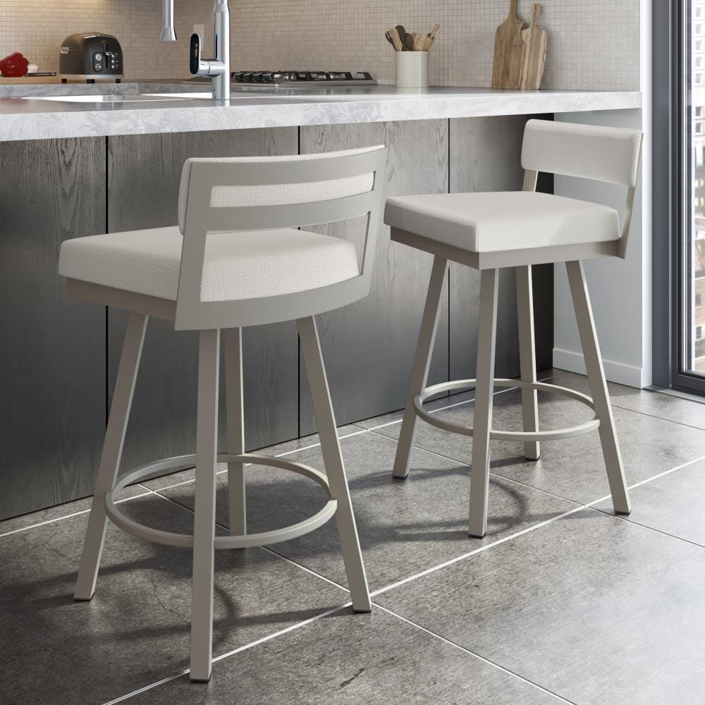 Swivel Metal Gray Counter Stool with Low Backrest and Fabric Seat