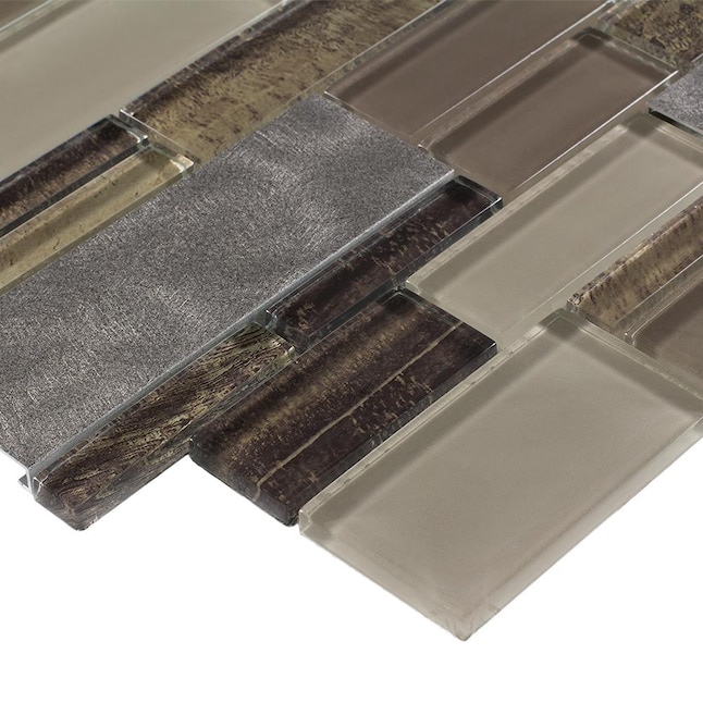 Elida Ceramica 3-in x 12-in Glass and Metal Linear Mosaic Tile Sample Elida Ceramica 3-in x 12-in Glass and Metal Linear Mosaic Tile Sample