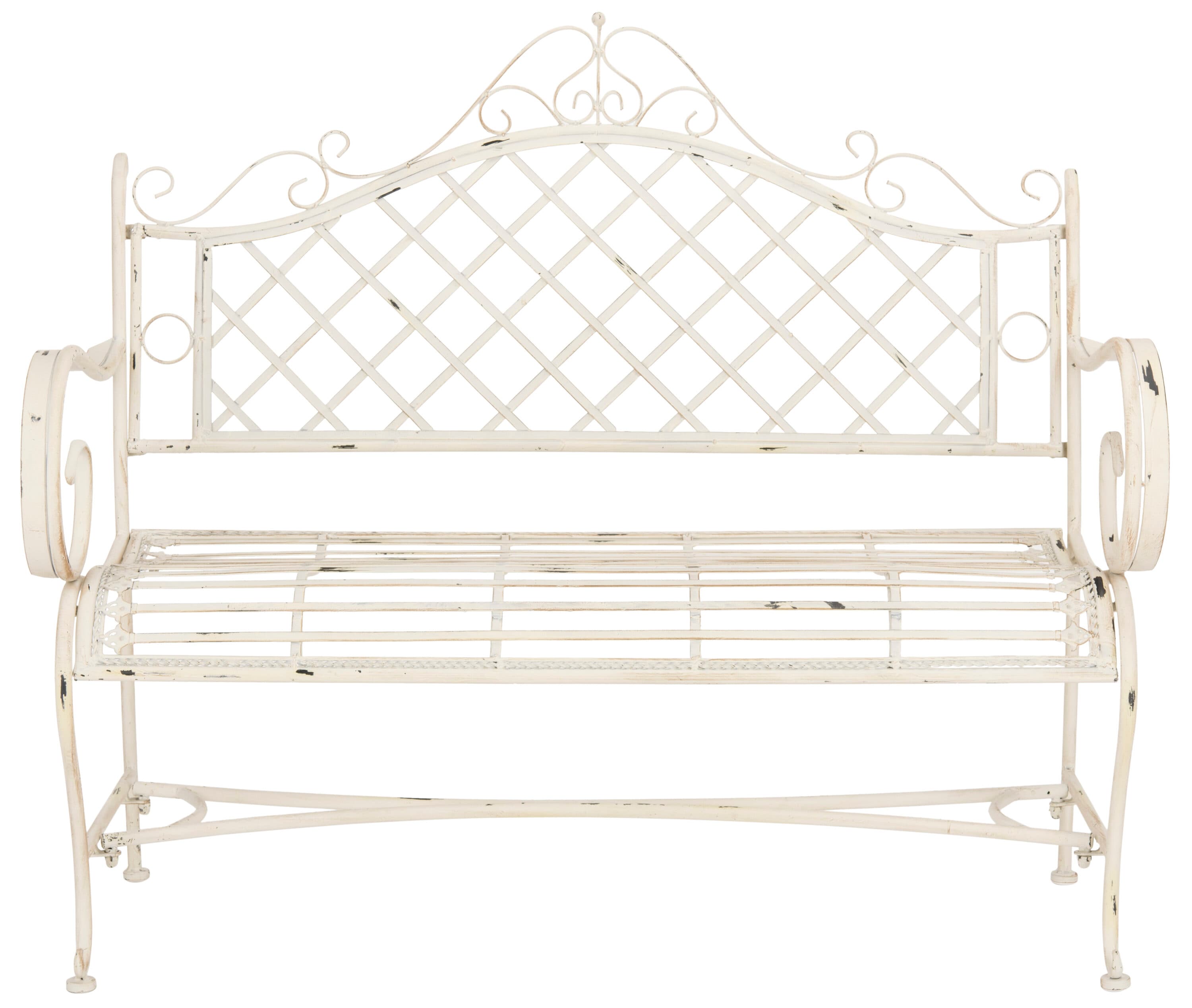 Charming Place de Vosges 46" Antique White Wrought Iron Garden Bench