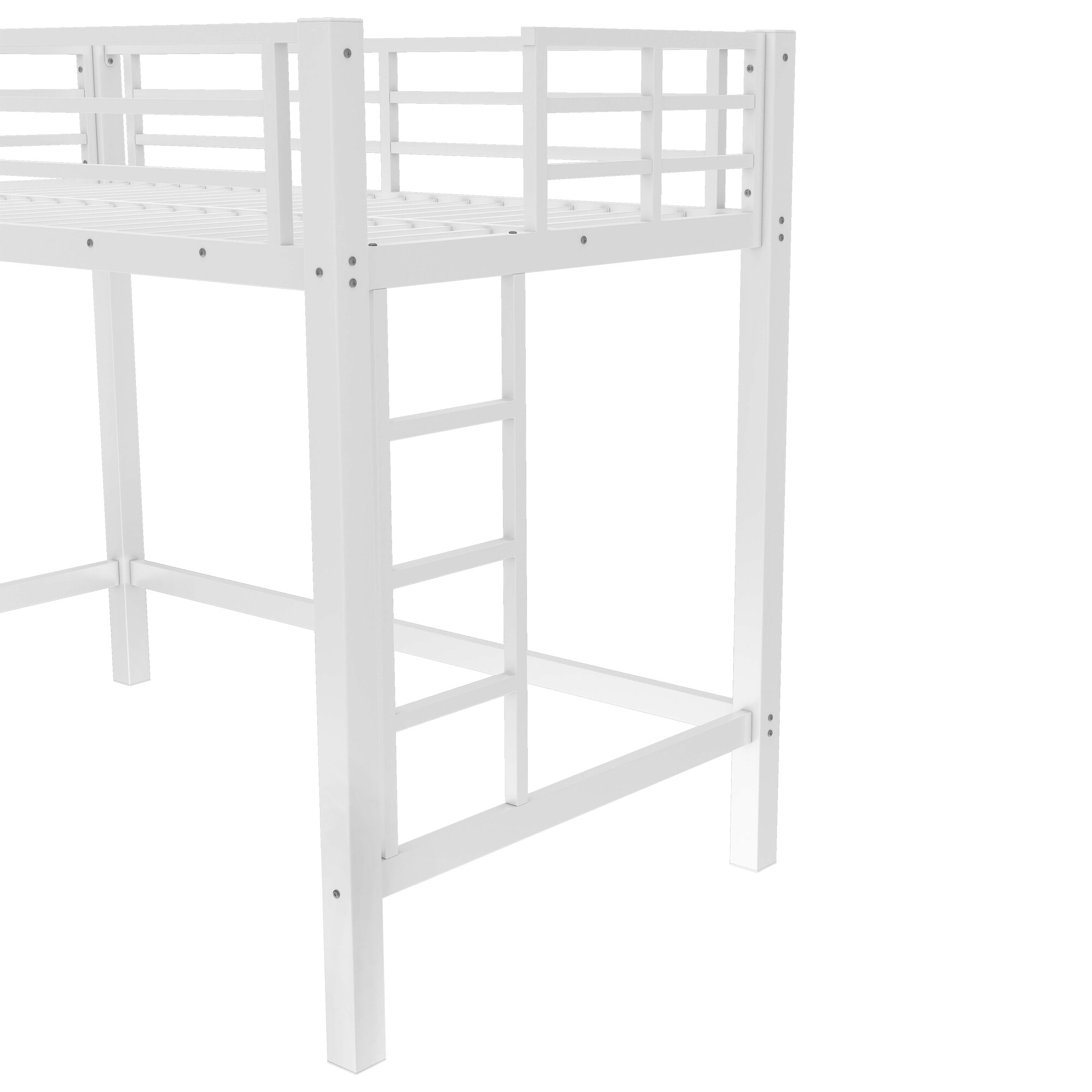 Bellemave Twin Size Metal Loft Bed Loft Bed with Easy Climbing Ladder and Guardrails Heavy Duty Metal Loft Bed with Noise-reduced Design White