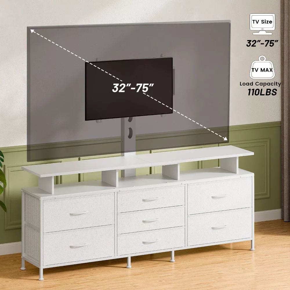 Aok Garden TV Stand with Mount for 32-75 inch TVs Dresser TV Stand with 7  Storage Drawers White in the TV Stands department at Lowes.com