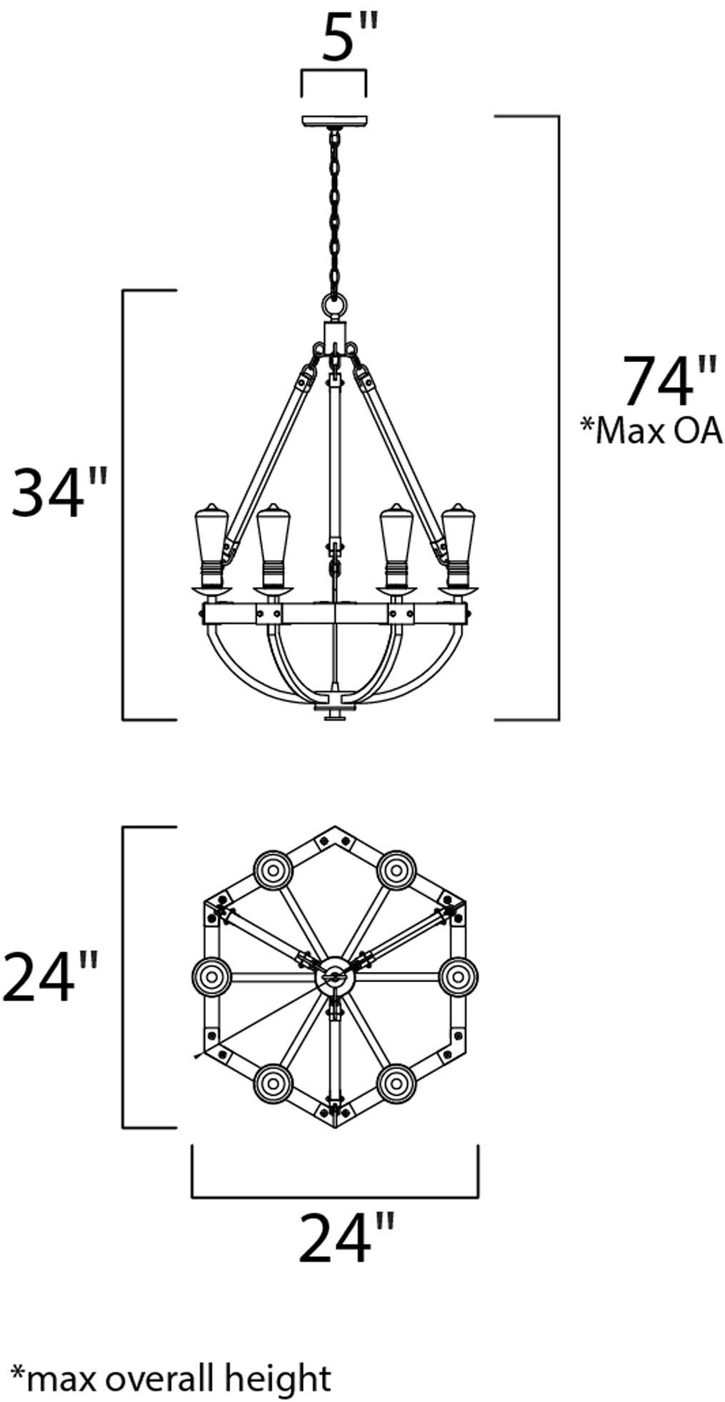 Weathered Oak and Bronze 6-Light Rustic Chandelier