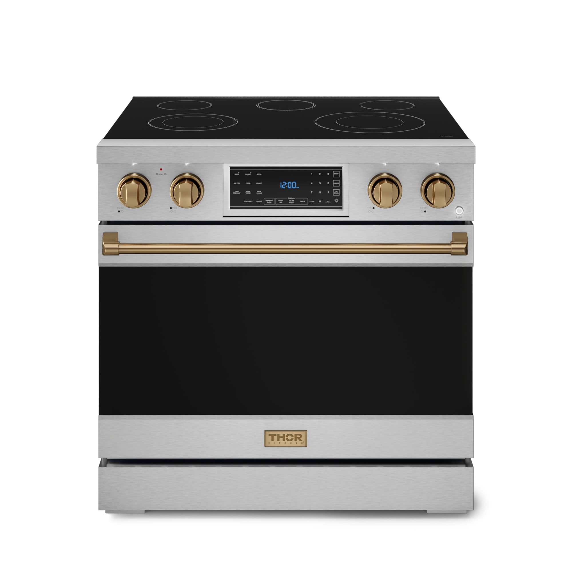 Thor Kitchen RSE36-BRZ 36-in Glass Top 5 burners 6-cu ft Air Fry Convection Oven Freestanding Electric Range ( Stainless Steel )