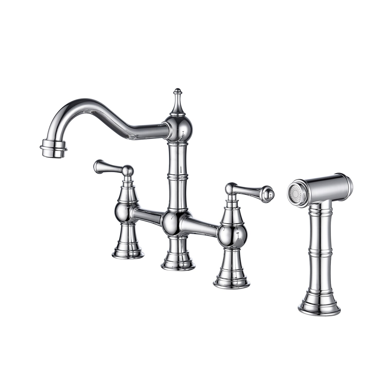 Flynama W928THQ7006TCP Chrome Single Handle Deck-mount Handle Residential Bridge Kitchen Faucet ( Side Sprayer Included )