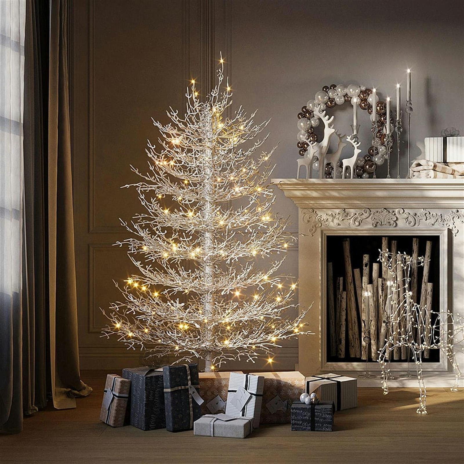 Choco Moon 4ft Snow Flocked Aspen Fir Artificial Christmas Tree Pre Lit with 230 Warm White LED Lights White