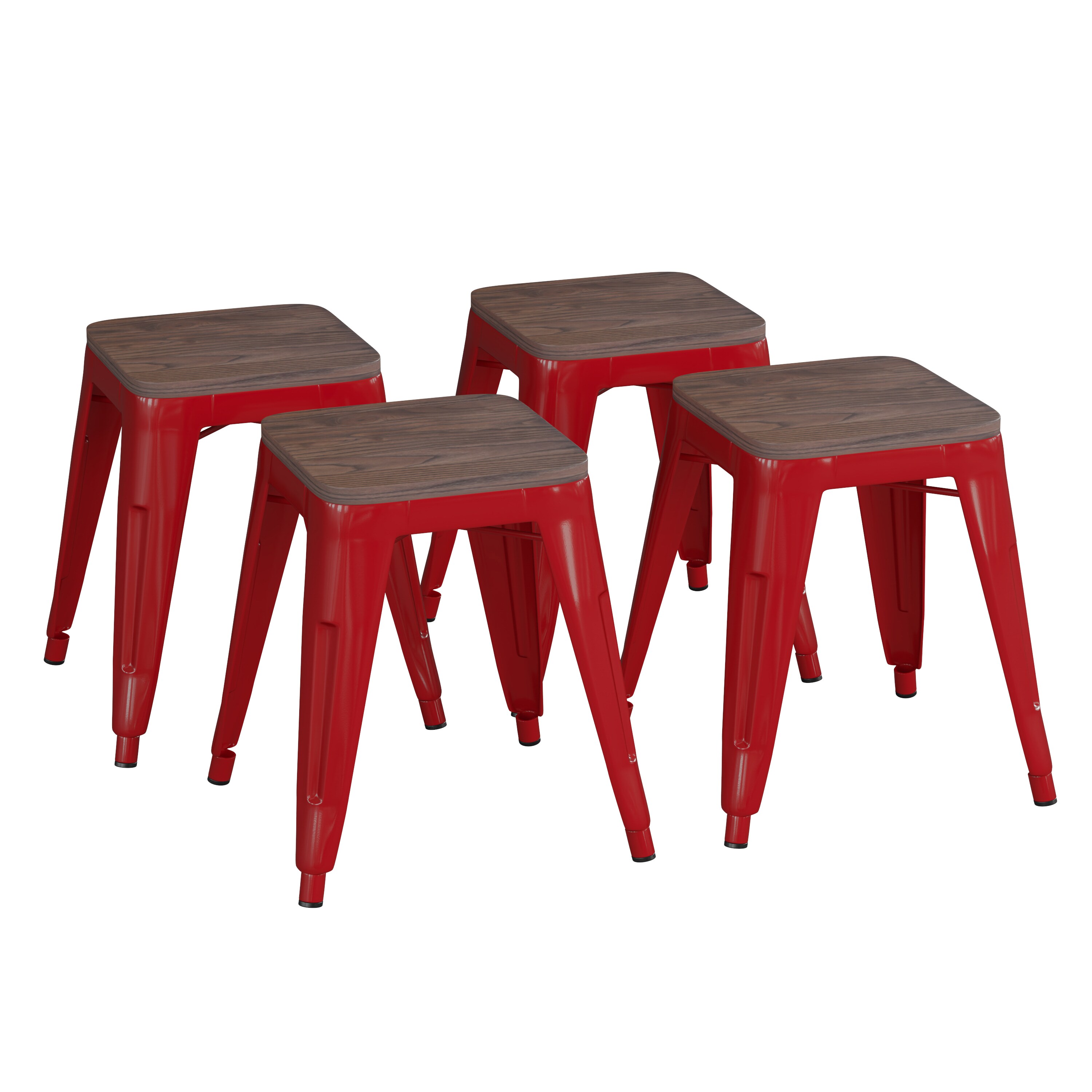 Flash Furniture 840196337470 Kai Red 18-in H Small Stackable Metal Backless Bar Stool