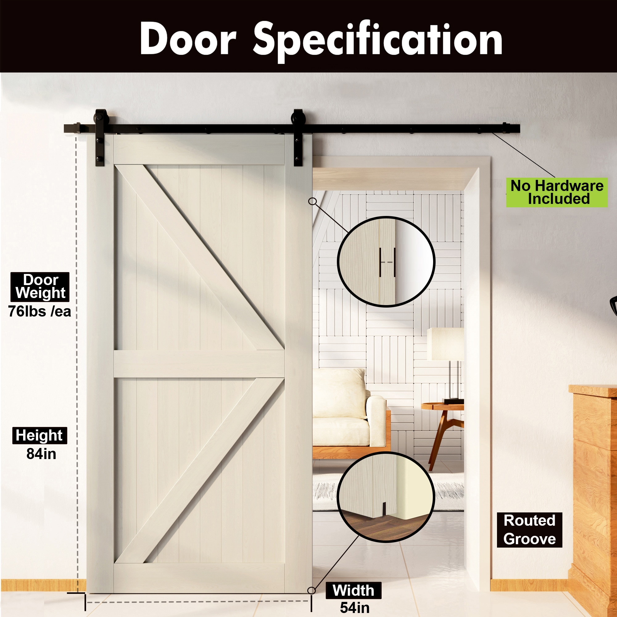 HOMACER 5484-K-TGRAY Barn-Doors - View #3