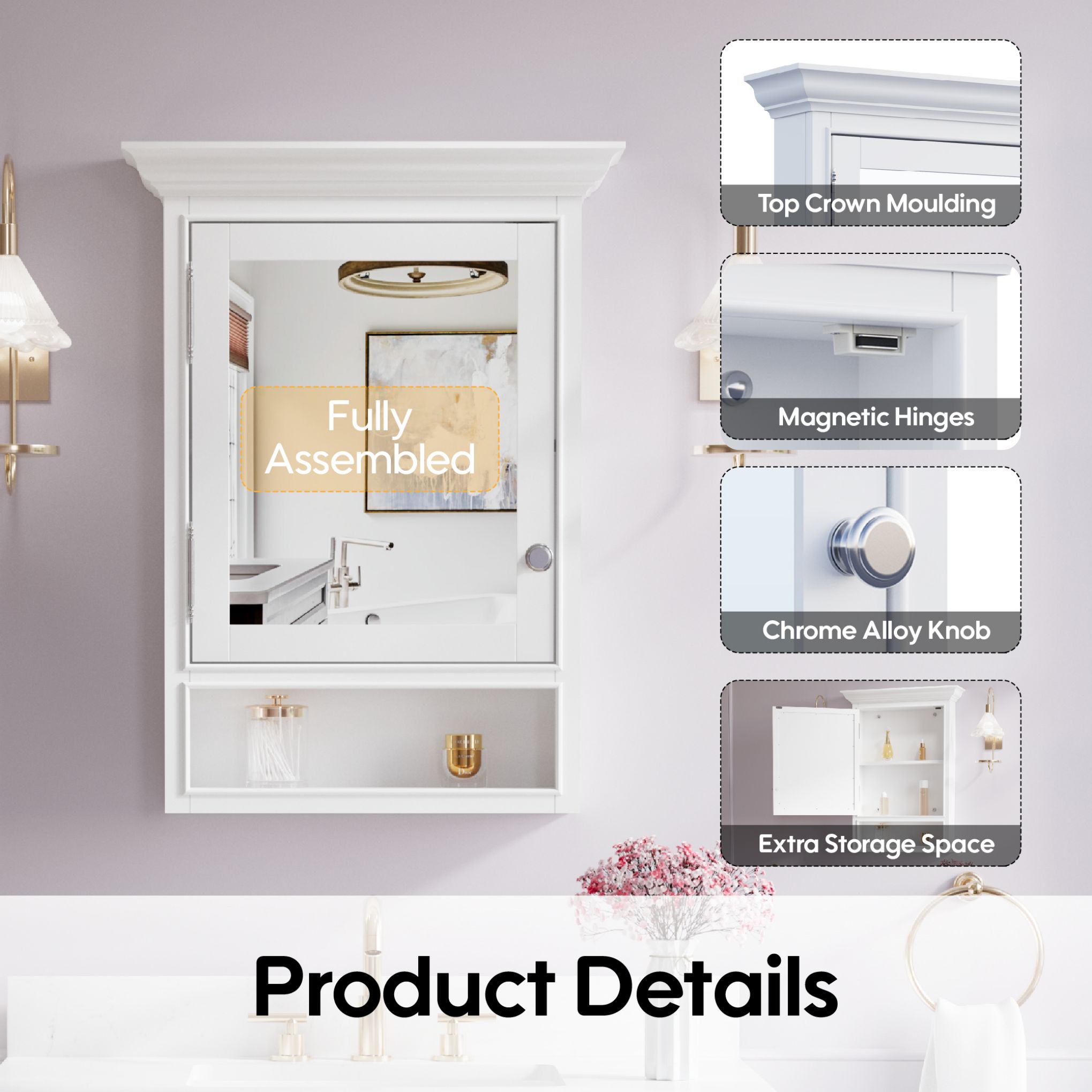 WELLFOR J2432MCL-WT Bathroom-Medicine-Cabinets - View #6