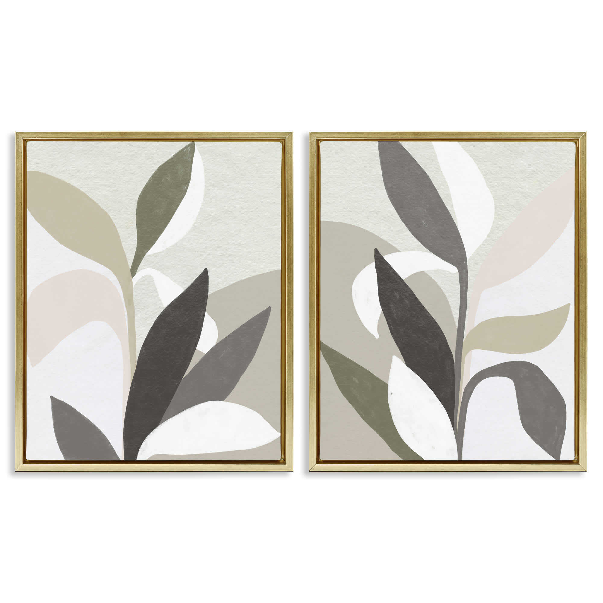 Stupell Industries B2-760-FFG-2PC-24X30 Neutral Leaf Shapes 2pc Floating Frame Set design by June Erica Vess