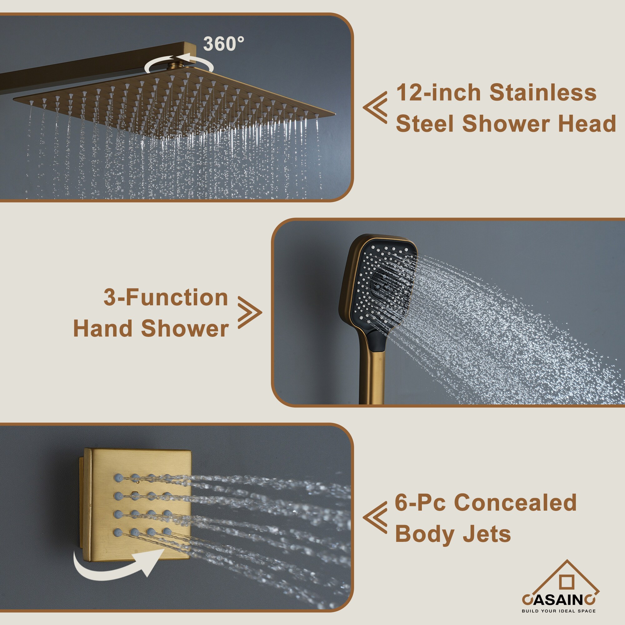 CASAINC CS6219-12BG Showerhead-Bar-Panels - View #9
