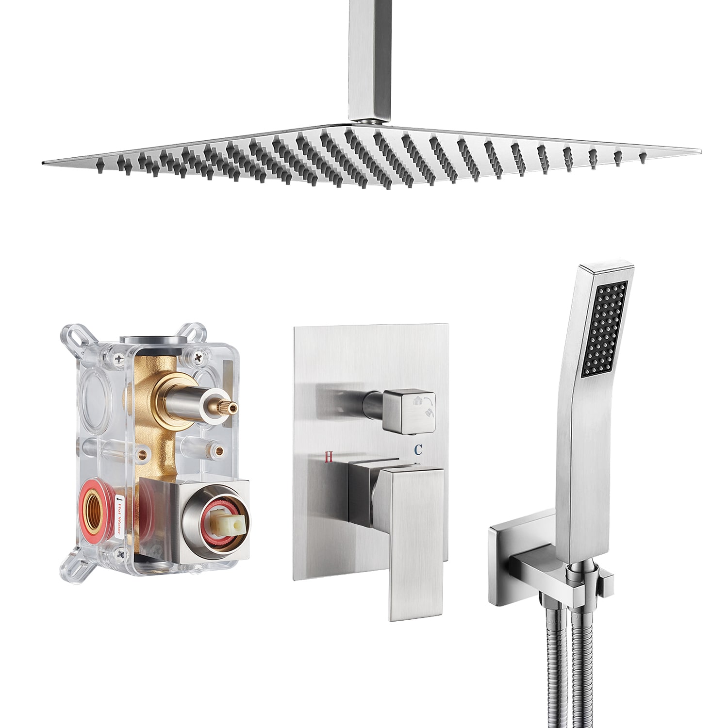 Cobbe LSKSSF0312N Brushed Nickel 12-in Built-In Shower Faucet System with 2-way Diverter ( Pressure-balanced Valve Included )