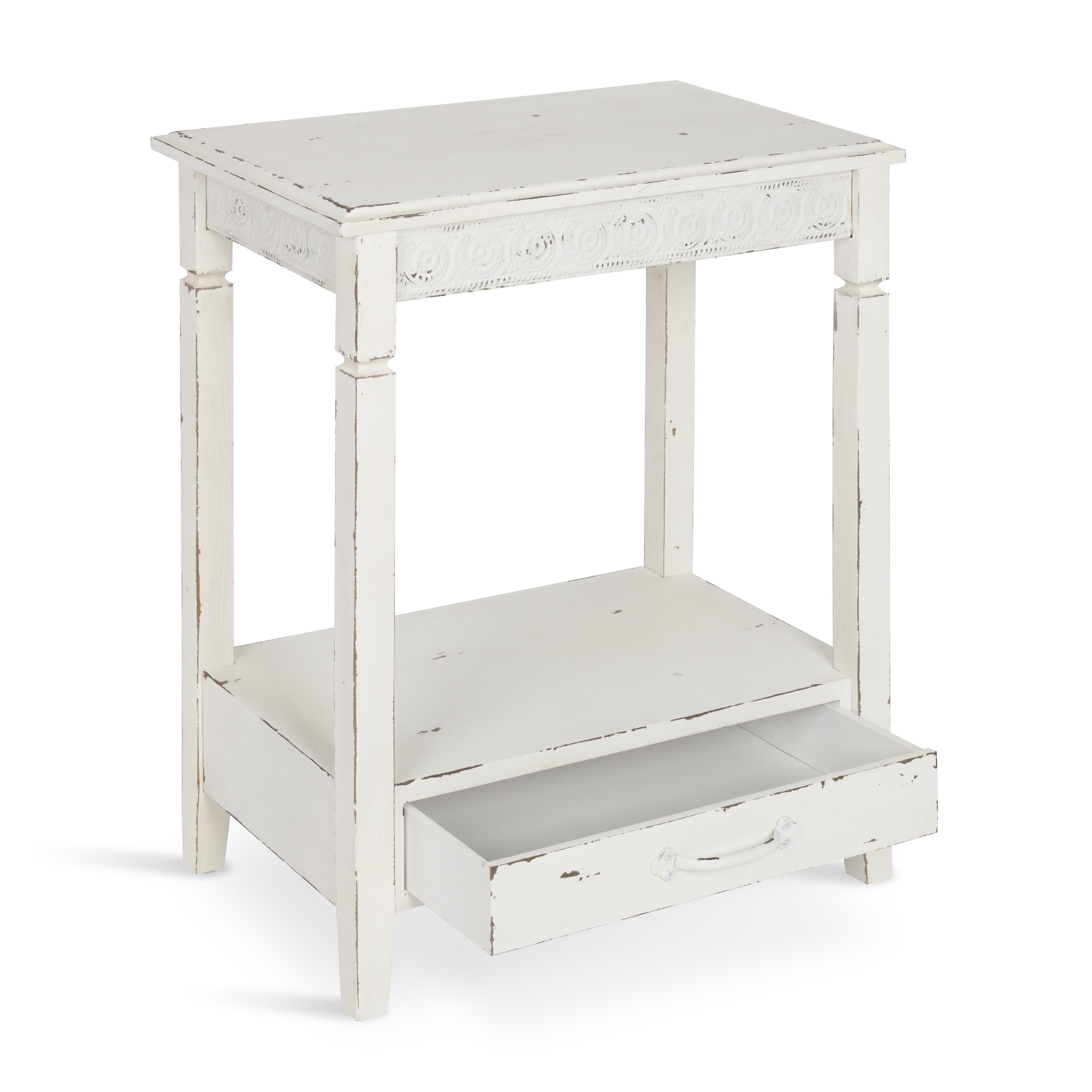 Cottage Charm White Wood Side Table with Storage, 29.91x19.35 in