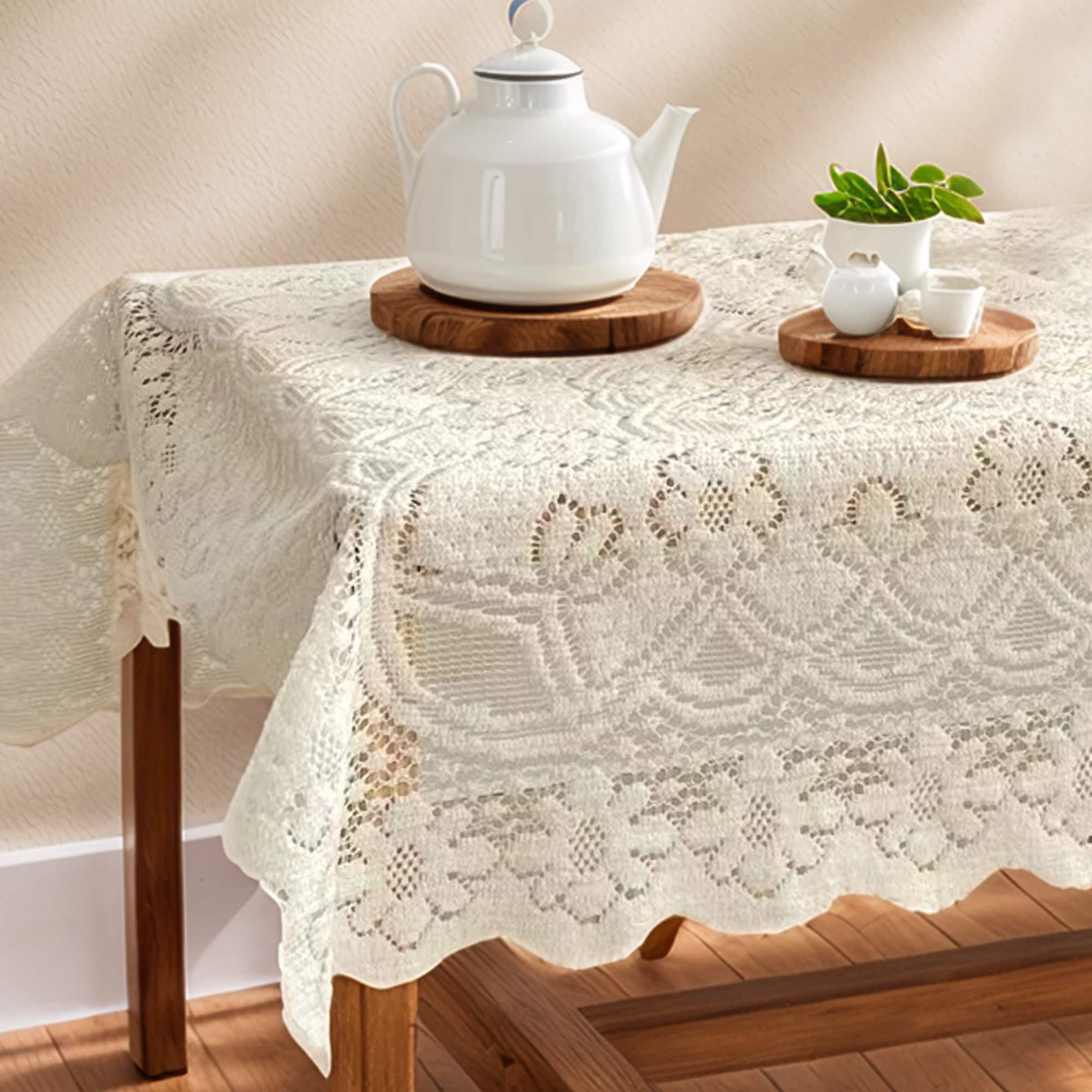 Unique Bargains Lace Tablecloth Polyester Square Tablecloths Floral Design Table Cloth for Weddings Birthday Party Anniversaries 60x60cm Beige