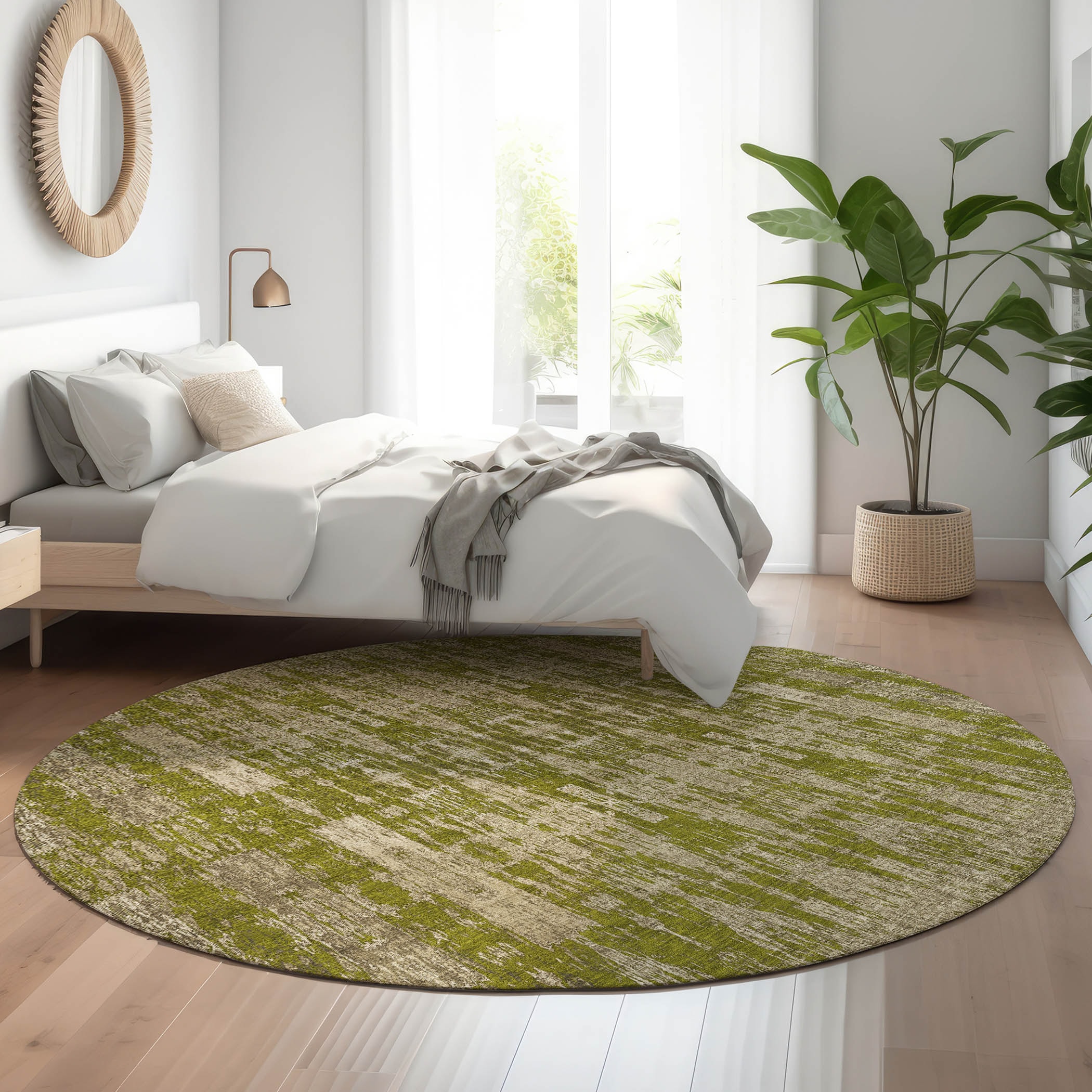 Addison Rugs AMF580OL8RO Mayfield AMF580OL 8 x 8 (ft) Loomed Polyester Olive Round Indoor Geometric Machine washable Area rug