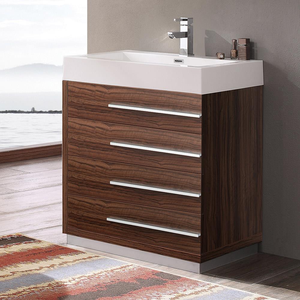 Fresca FCB8030GW-I Livello 30-in Walnut Single sink Bathroom Vanity with White Acrylic Top