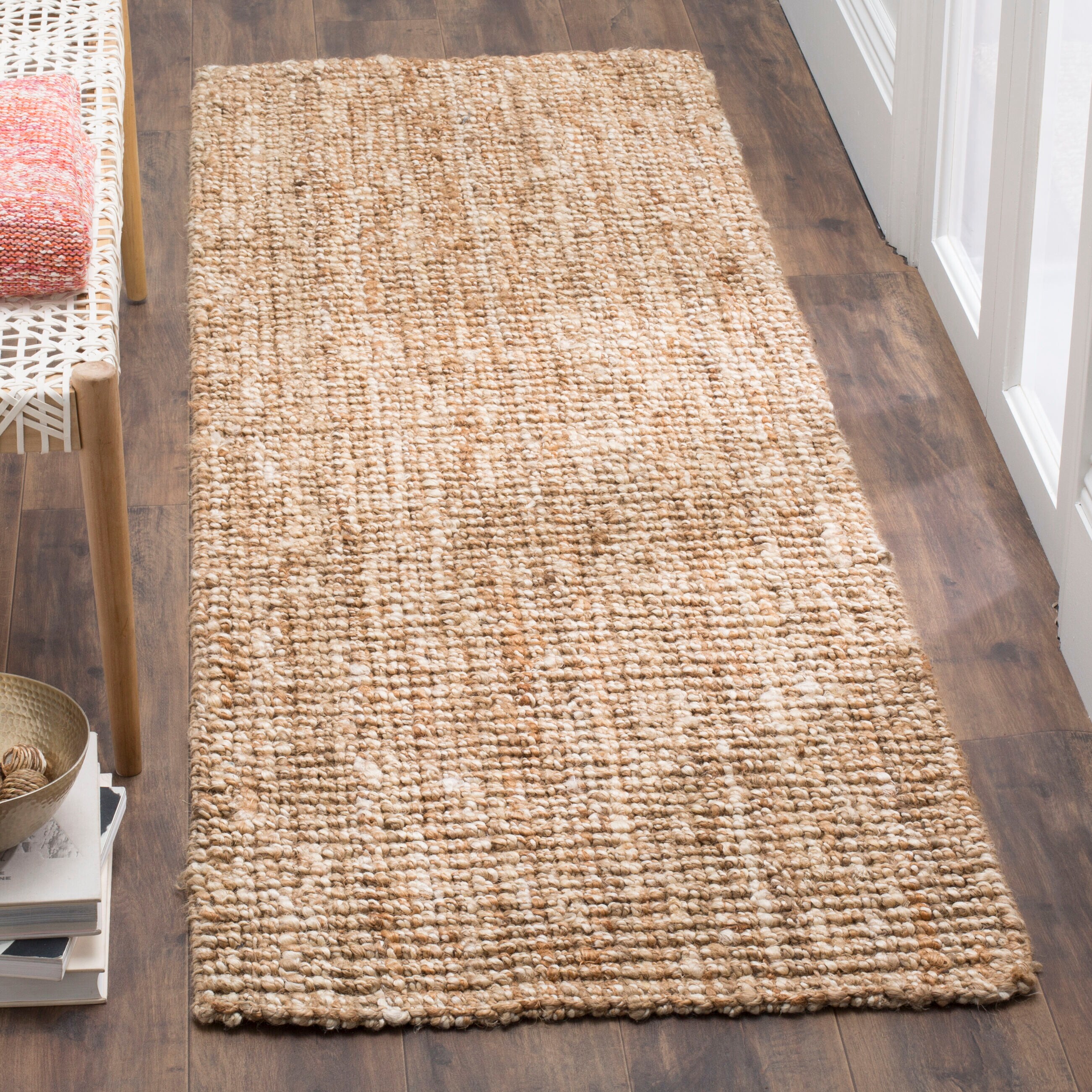 Safavieh NF447N-28 Natural Fiber Bellport 3 x 8 Jute Natural/Ivory Indoor Solid Coastal Runner Rug
