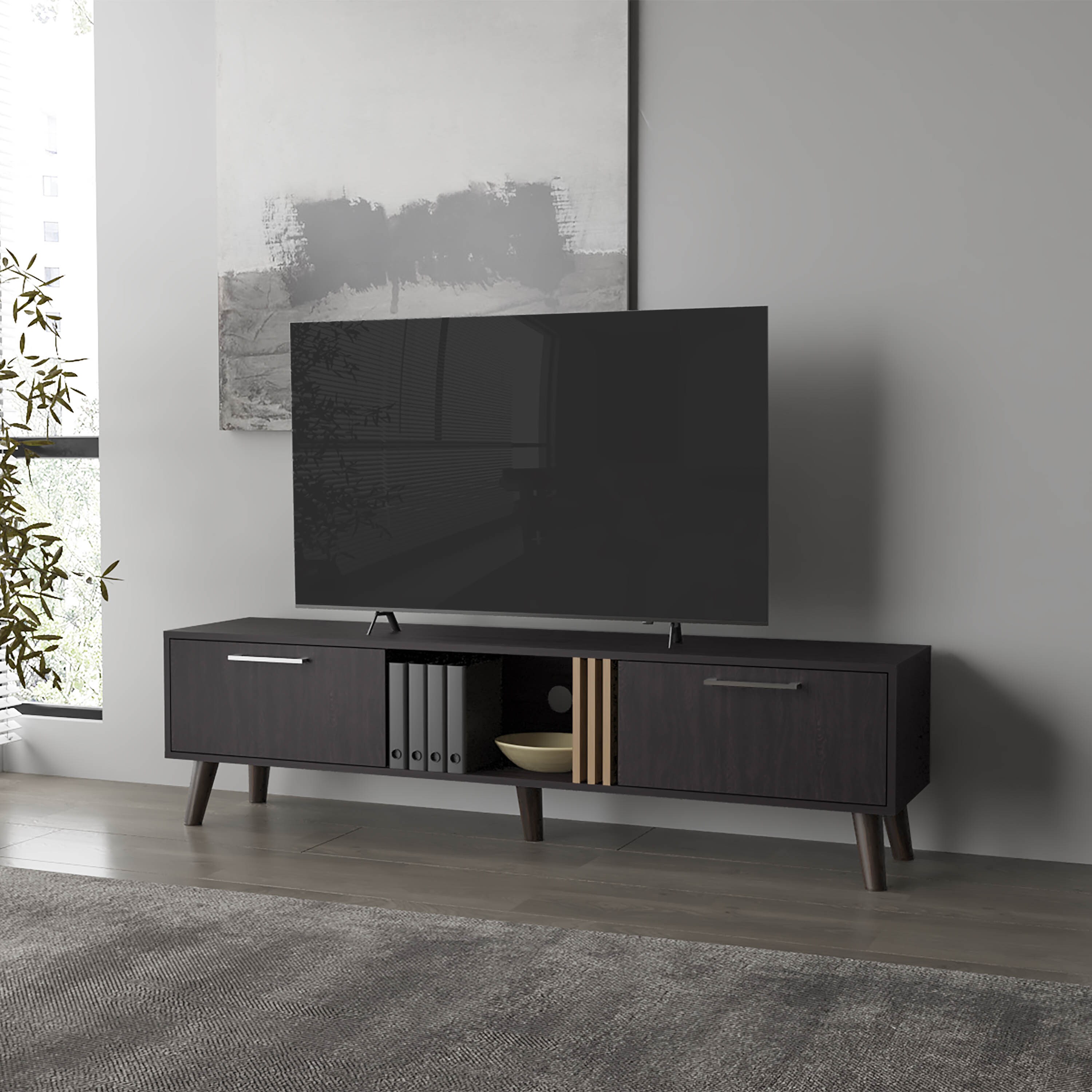 LUXEYARD - Dragon TV Stand with 2 Doors and Open Storage Wengue