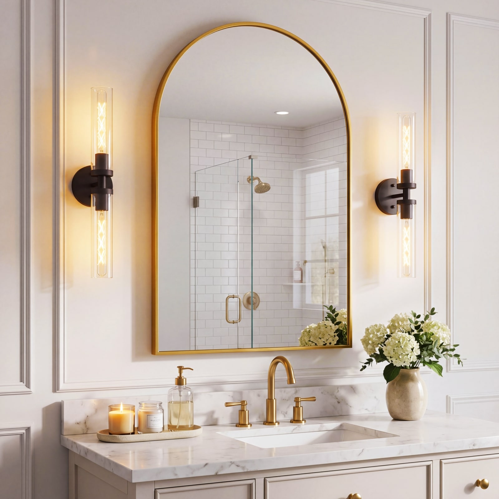 Basdien 22 in Black Wall Sconces Set of 2 Hardwired Bathroom Vanity Light with Clear Glass Shades Matte Metal E26 Base for Mirror Hallway Bedroom Living Room