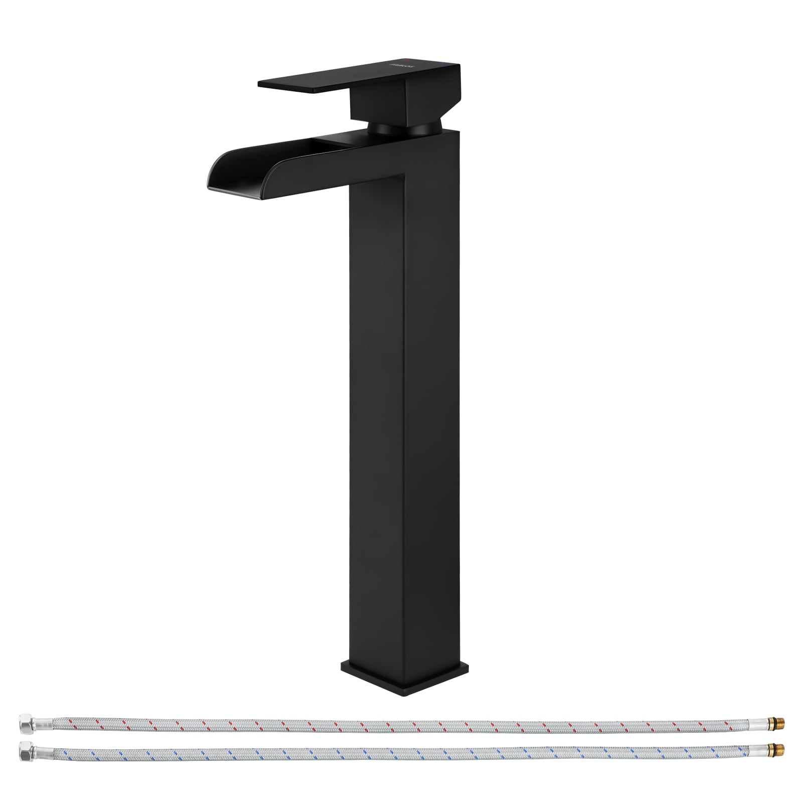 PARLOS 1441104D Arce Matte Black Vessel 1-handle Waterfall Residential Handle Bathroom Sink Faucet