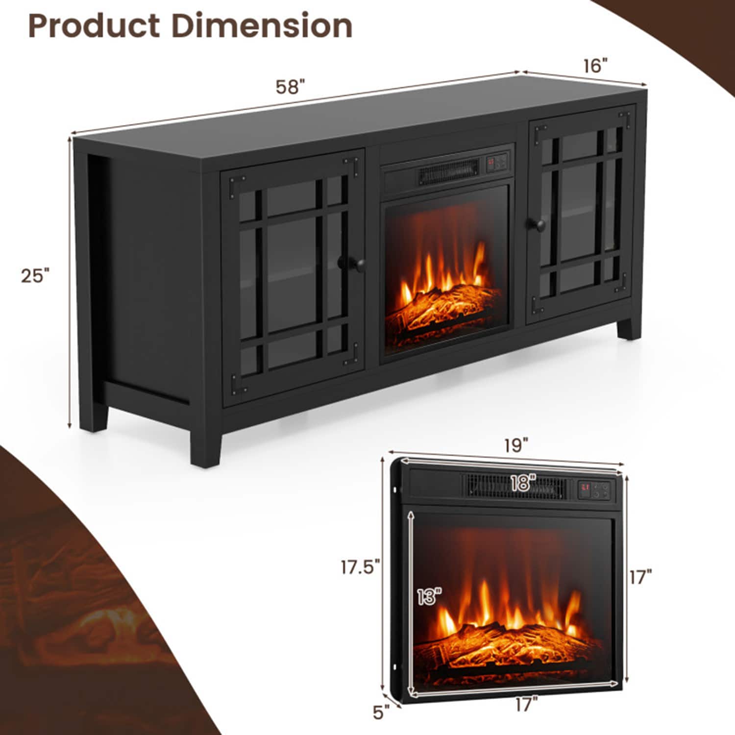 Clihome CL-FP10371DK Electric-Fireplaces - View #3