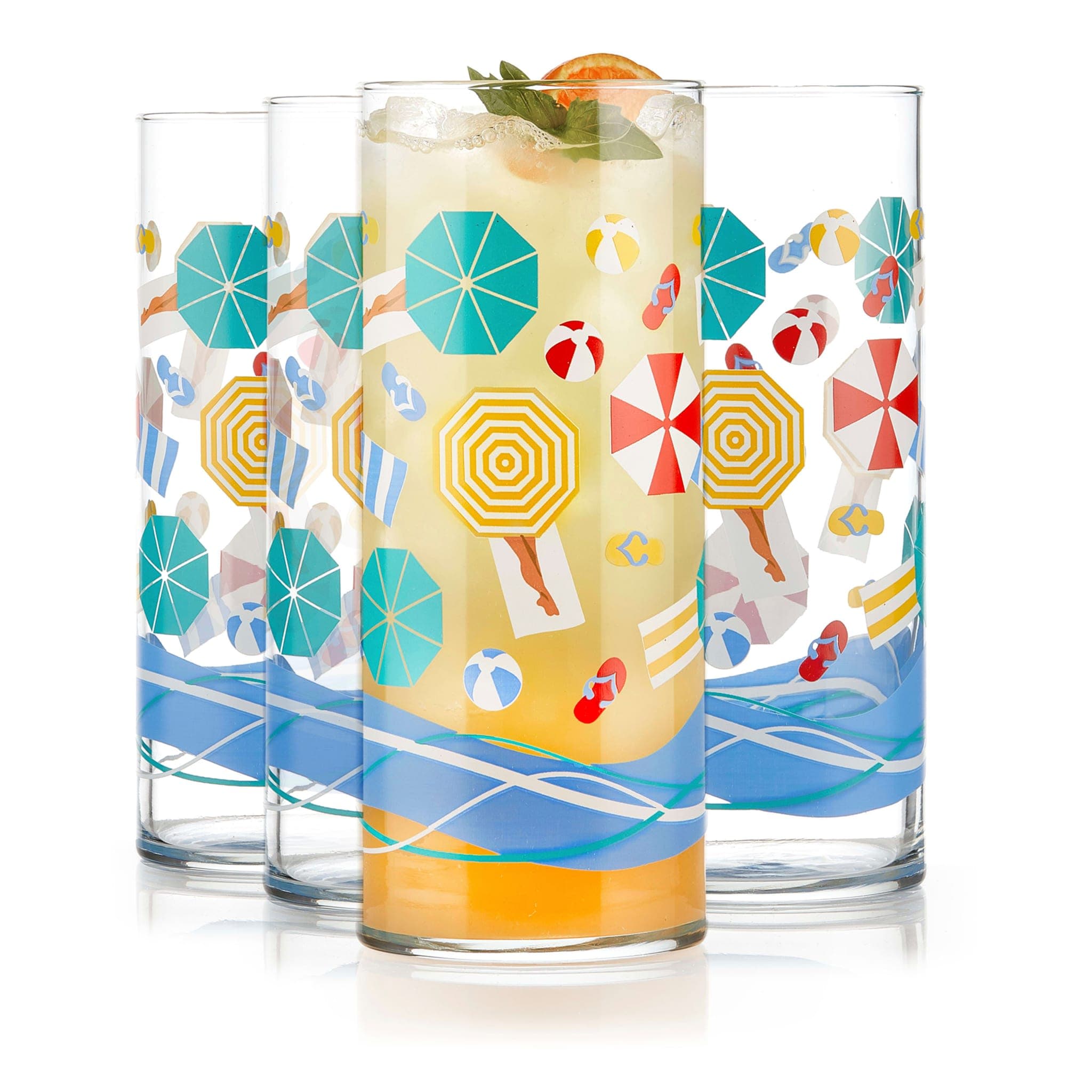 Libbey L14742 Vintage Beach Scene Cooler Glasses 16 ounce Set of 4