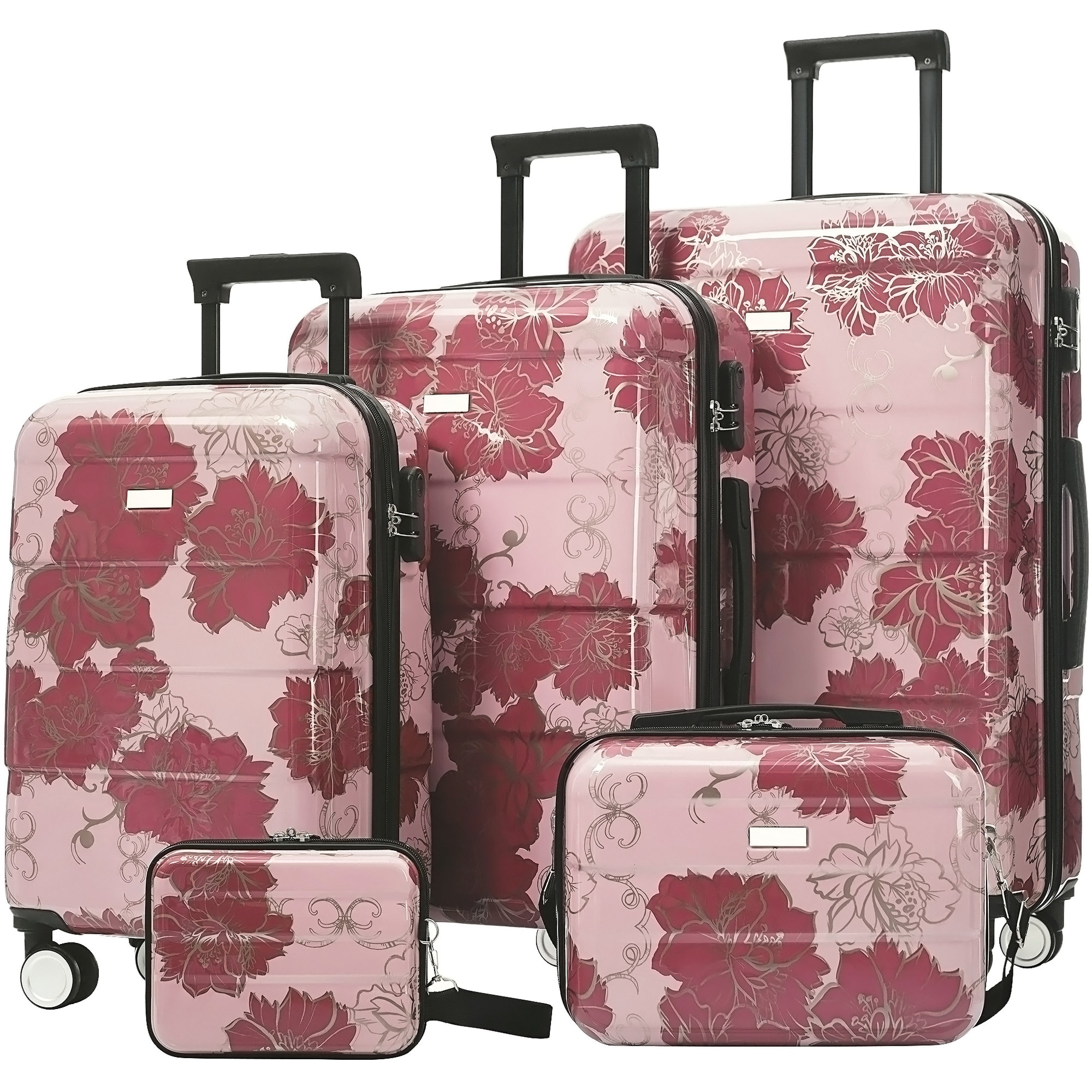 Misopily 5 Piece Hardside Luggage Set Lightweight PC 20 Inch 24 Inch 28 Inch Suitcases with 8 Inch 14 Inch Cases Spinner Wheels TSA Lock