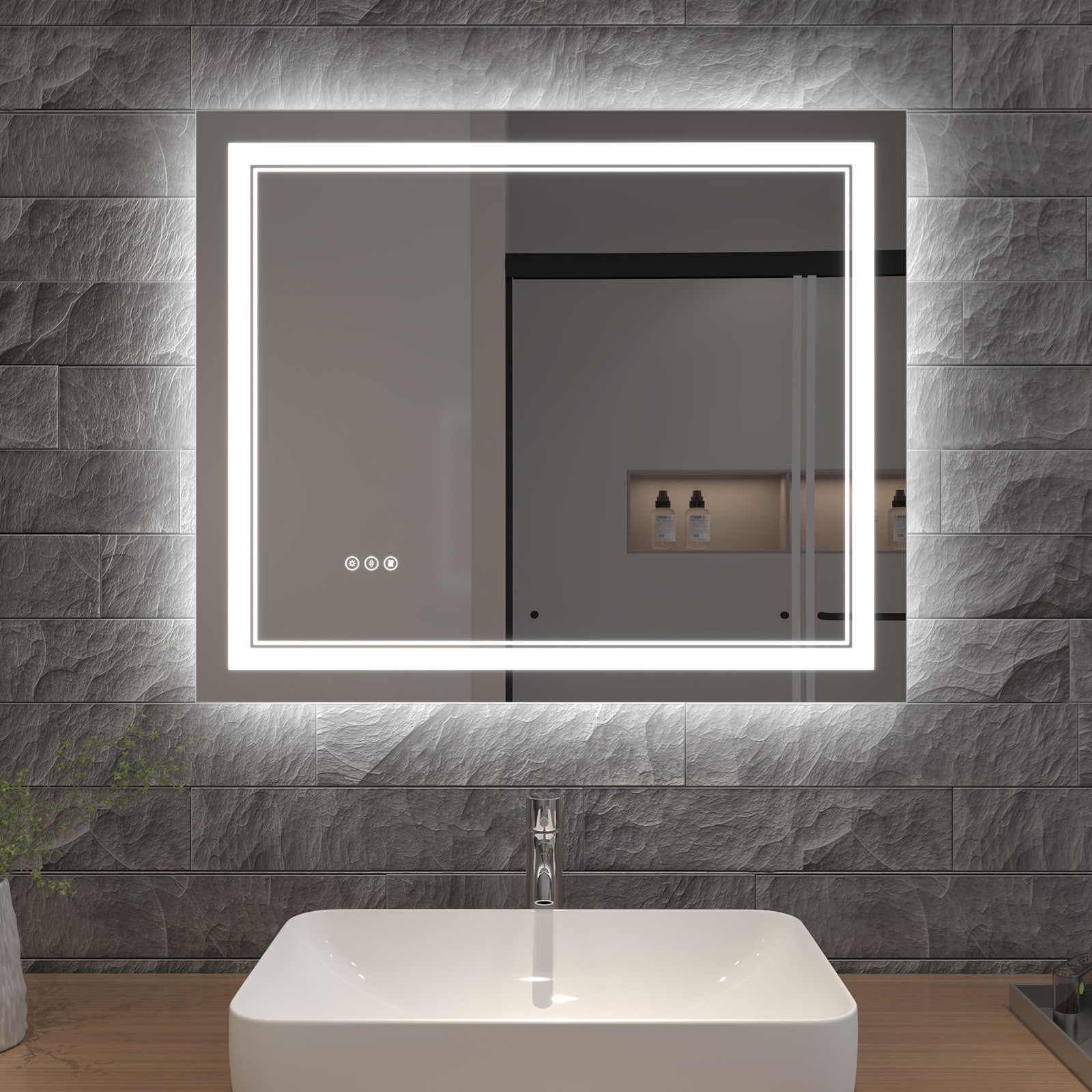 AAZJ JKF-MU04-3636SF1 HS 30-Inches x 36-Inches Polished Frameless Rectangle Dimmable Lighted Fog Free Bathroom Vanity Mirror ( White )