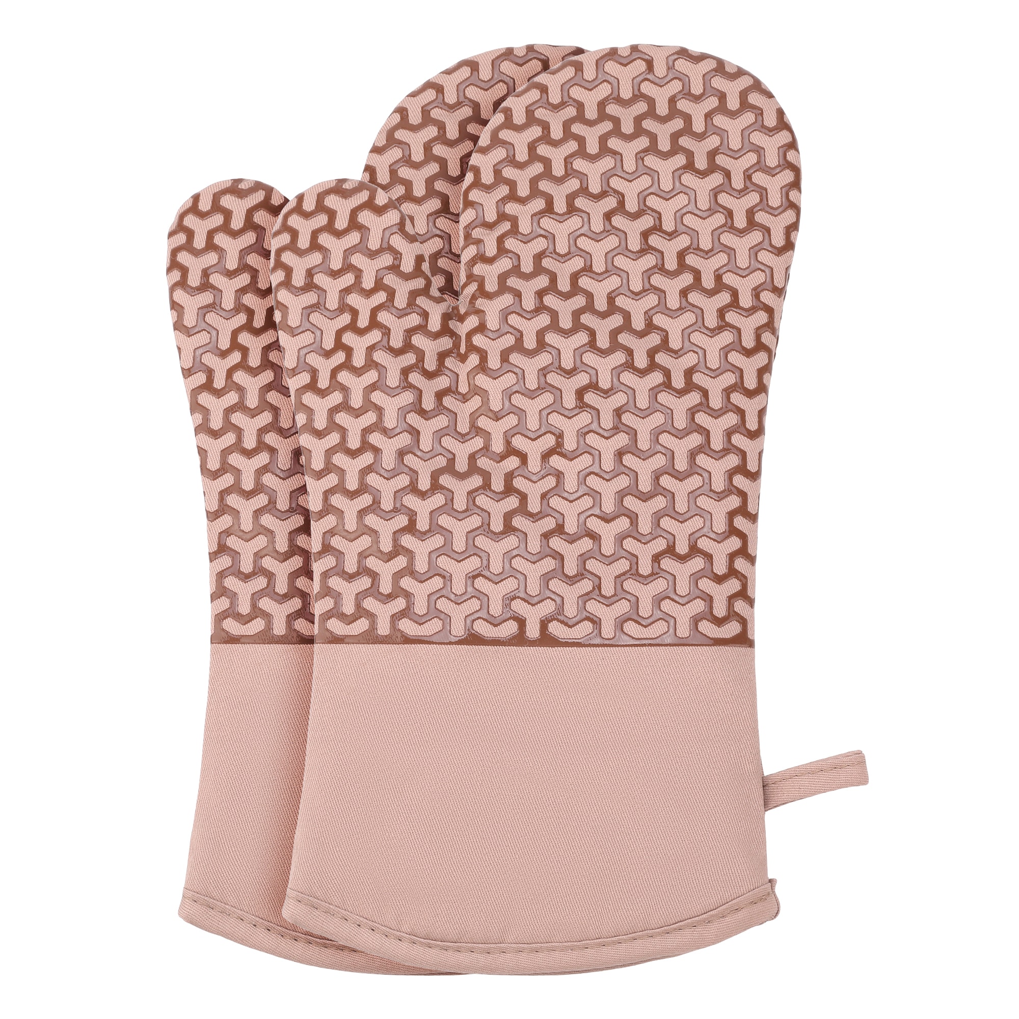 Unique Bargains Silicone Oven Mitts Heat Resistant Cooking Gloves Thick Cotton Lining Flexible Gripping for Baking Kitchen Mitts Set of 2 12.8x7.5inch Khaki