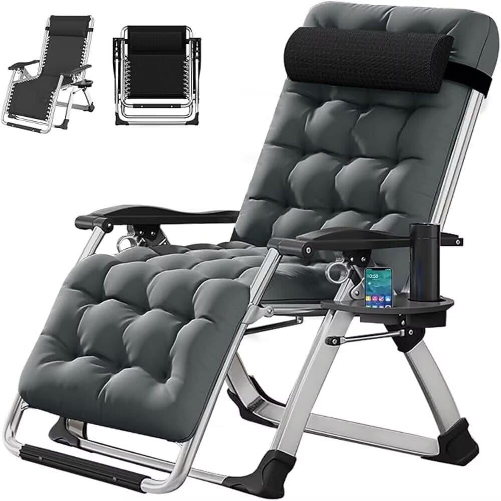 DOCRED K16ZDY-12-D2 Outdoor Lounge Chair Zero Gravity Chair with Gray Cushioned Seat