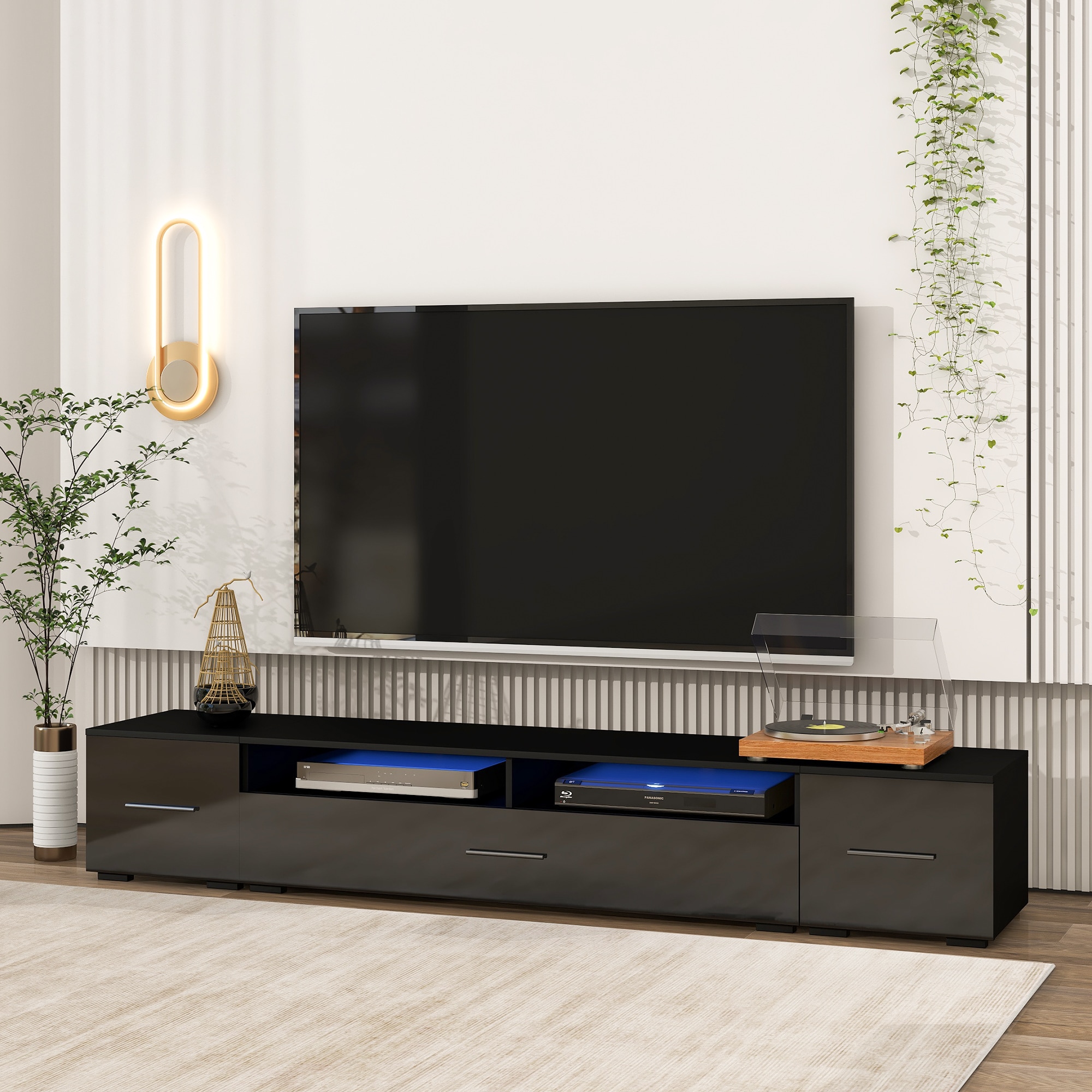 Nestfair TSOT5802B Modern/Contemporary Black TV stand ( Accommodates TVs more than 70-in )