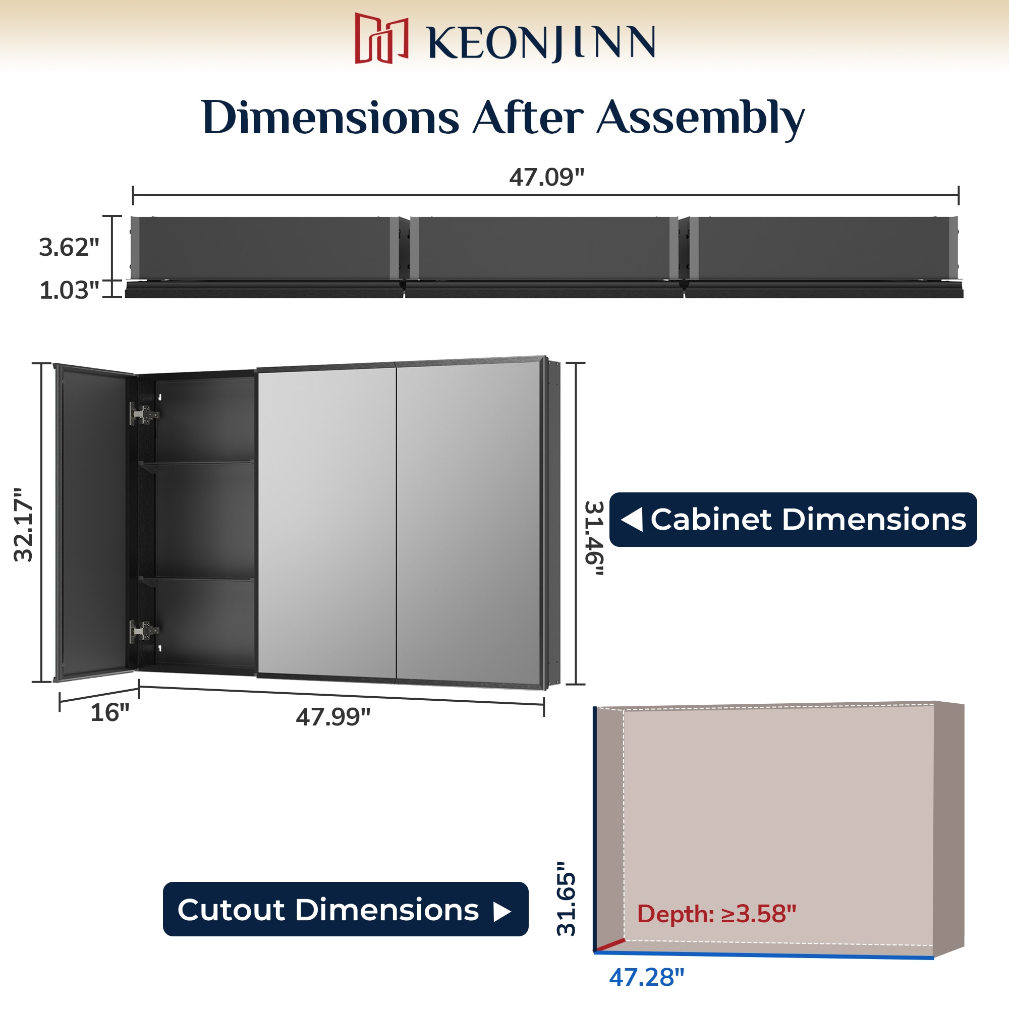 Keonjinn LW-JG-FP-12181-BK Bathroom-Medicine-Cabinets - View #4