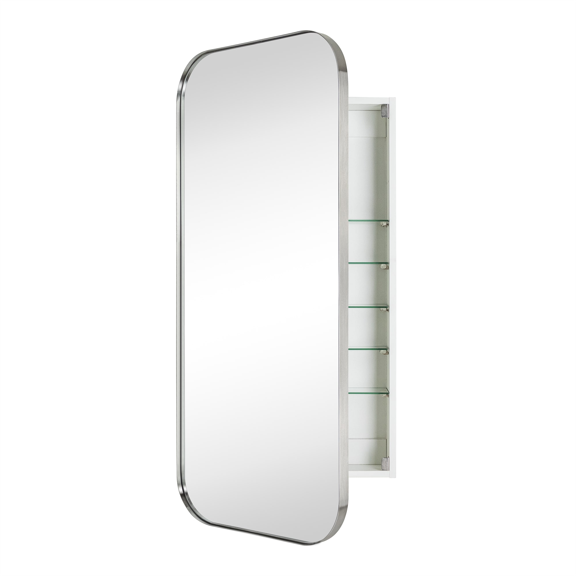 TEHOME GC-XB0021 40-in x 20-in Surface/Recessed Mount Brushed Nickel Mirrored Rectangle Soft Close Medicine Cabinet