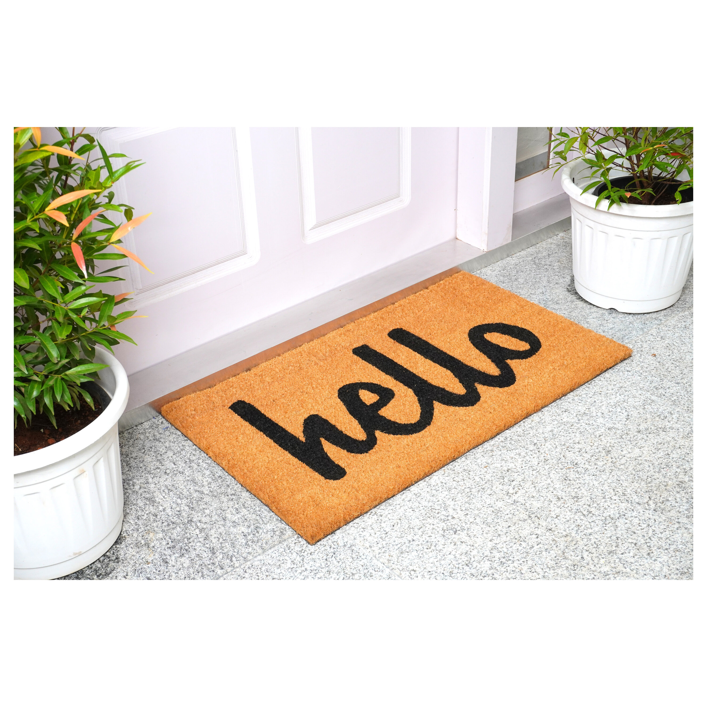 Charming 'Hello' Script Coir Outdoor Doormat, 24" x 36"