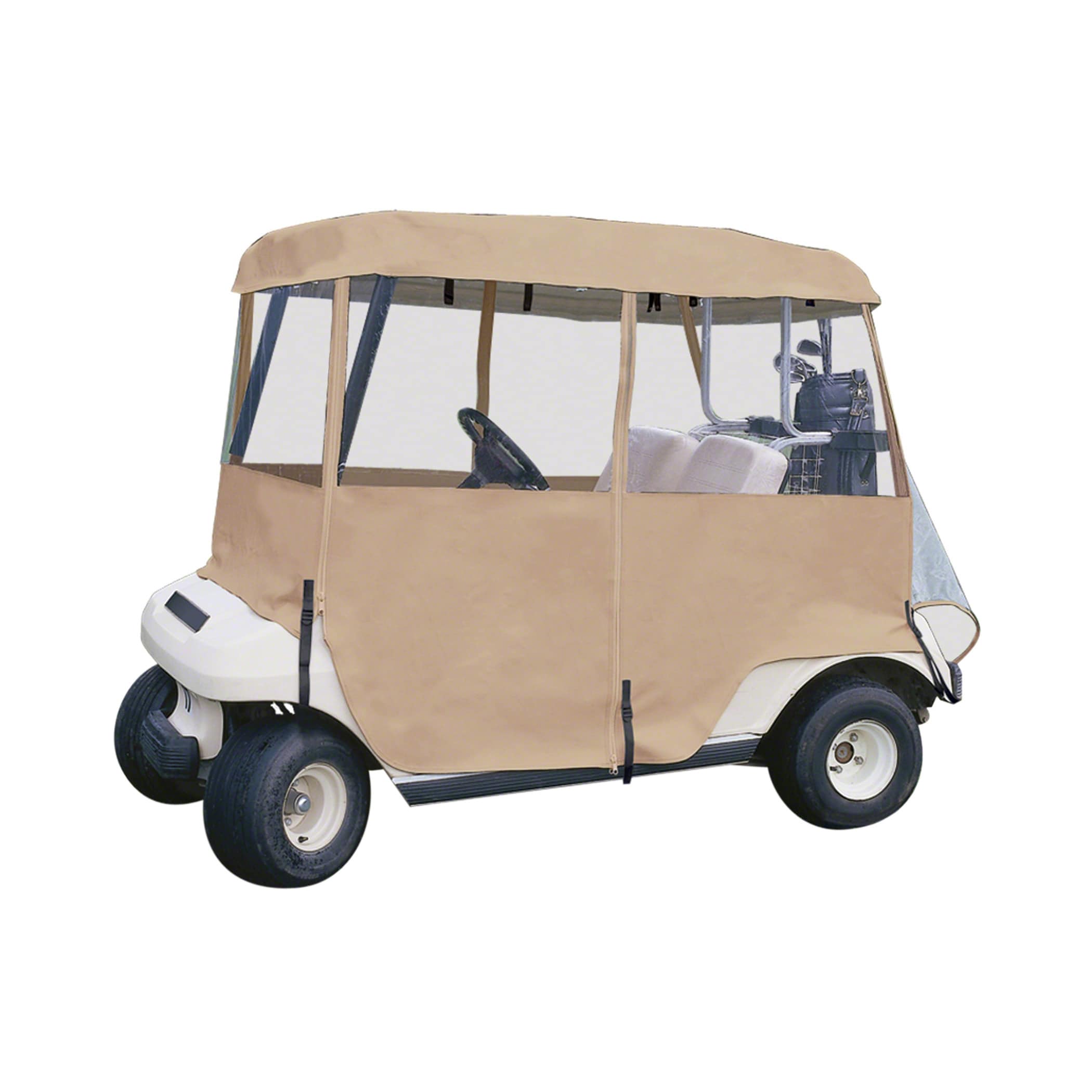 Classic Accessories 72072 Fairway Golf Cart Soft Enclosure for Two-Person Golf Carts, 66-in L x 53-in W, Brown