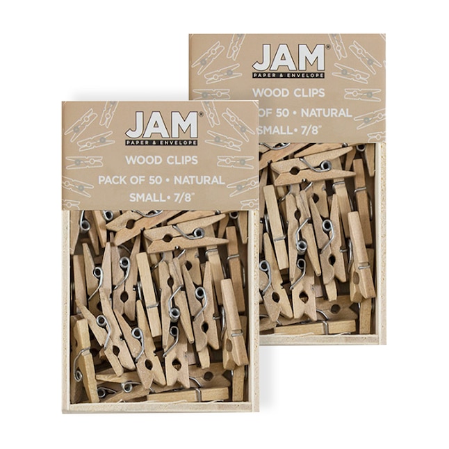 Jam Paper Wood Clip Clothespins Small 7/8 inch Natural Brown Clothes Pins 3230717359A