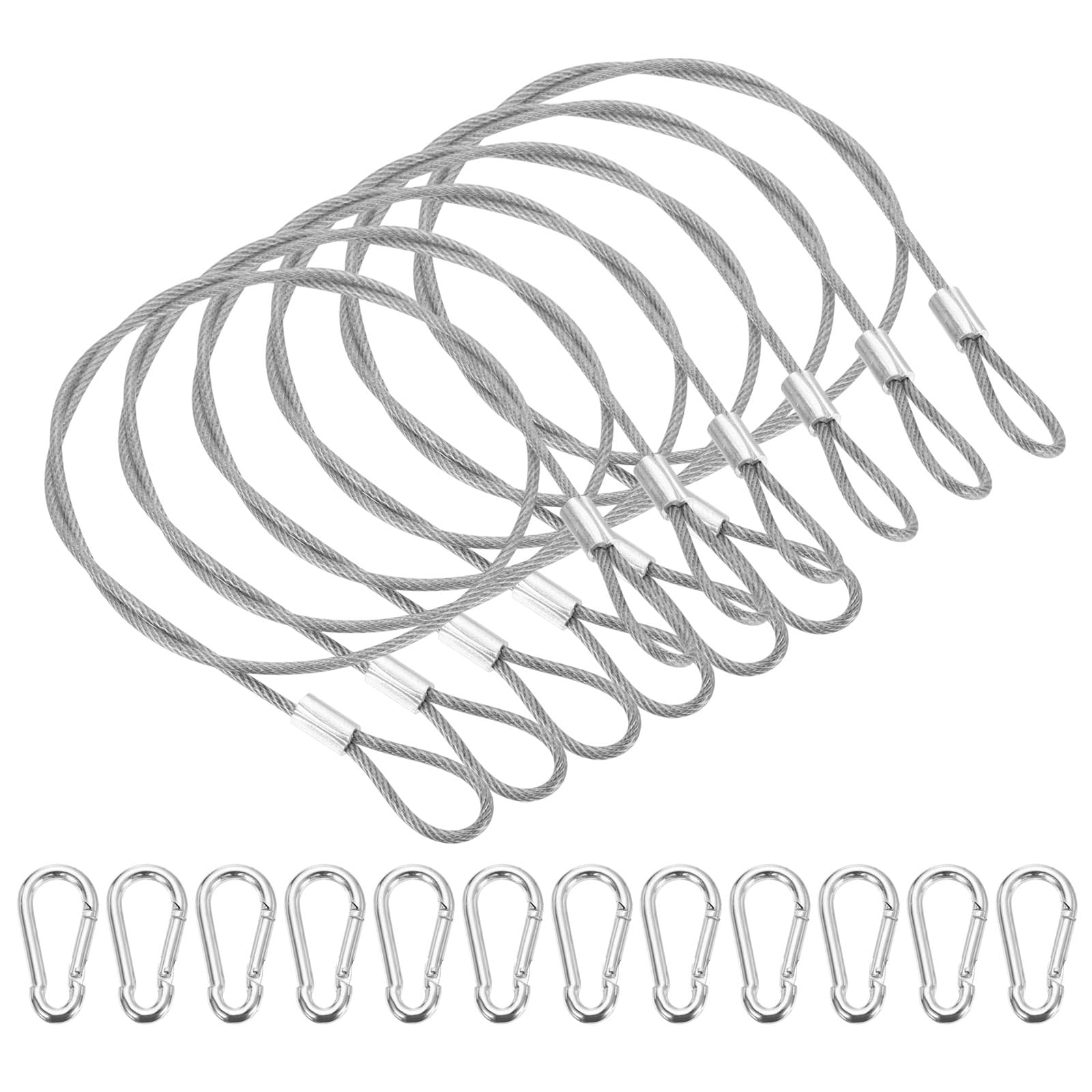 PATIKIL 20 Inch Safety Cable Lock 6pcs 304 Stainless Steel Security Wire Ropes Double Loop Anti-Theft Safety with 12 Spring Buckles for Bicycles Luggage Stage Lighting Clear #S26073000UX8160