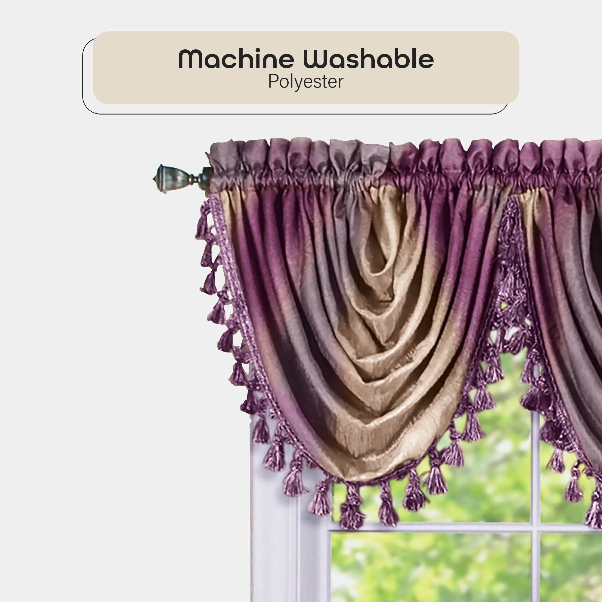 Aubergine Ombre Tasseled Waterfall Valance, 46" x 42" Polyester