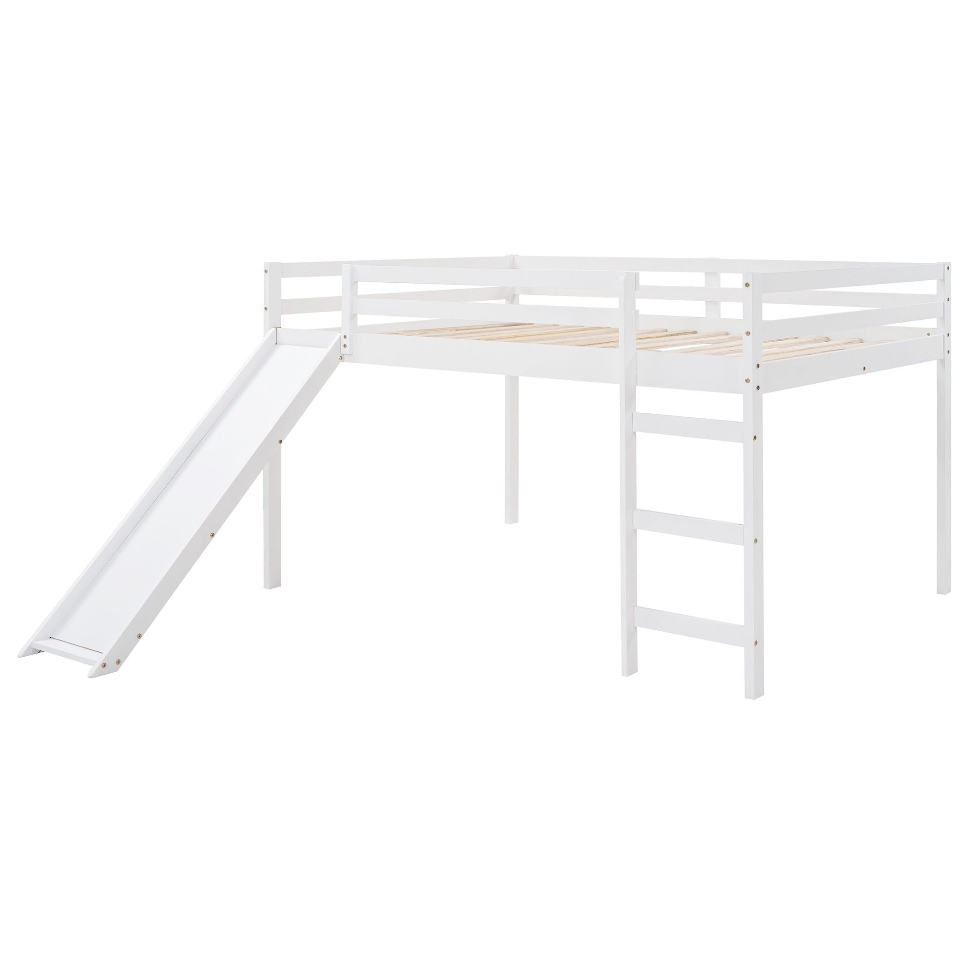 Yiekholo White Full Loft Bed with Slide and Play Area, Kids Bunk Bed ...