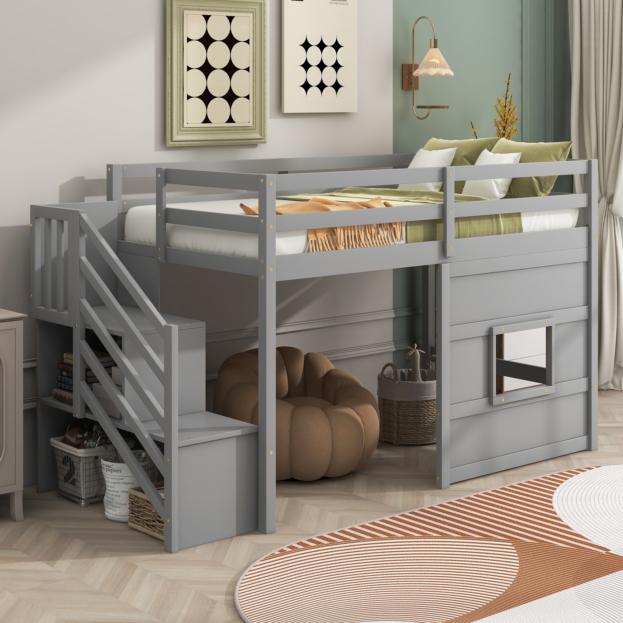 Yiekholo LL-1336AAE Gray Twin loft Bunk Bed