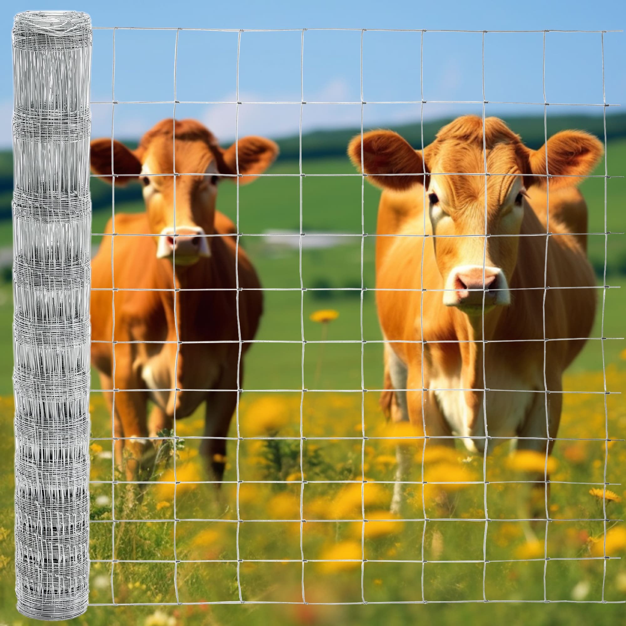GDFStudio 345485 Harrison Galvanized Farm Fence 5x164ft Advanced Weave Durable Cattle Hog Deer