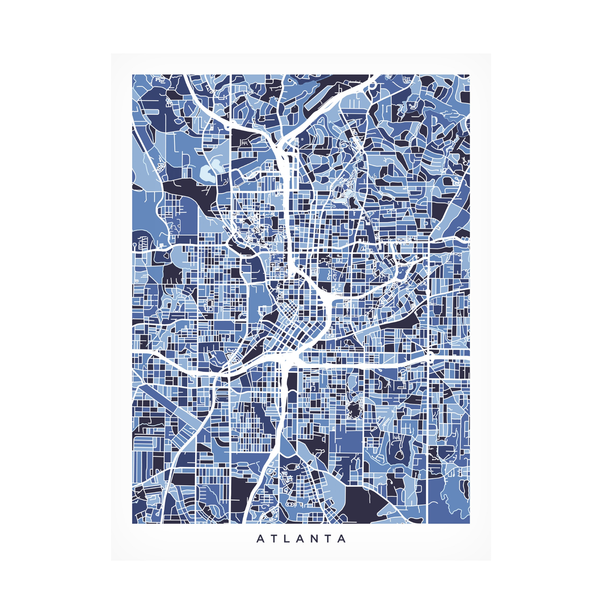 Trademark Fine Art Michael Tompsett Atlanta Georgia City Map Blue Canvas Art - 35x47