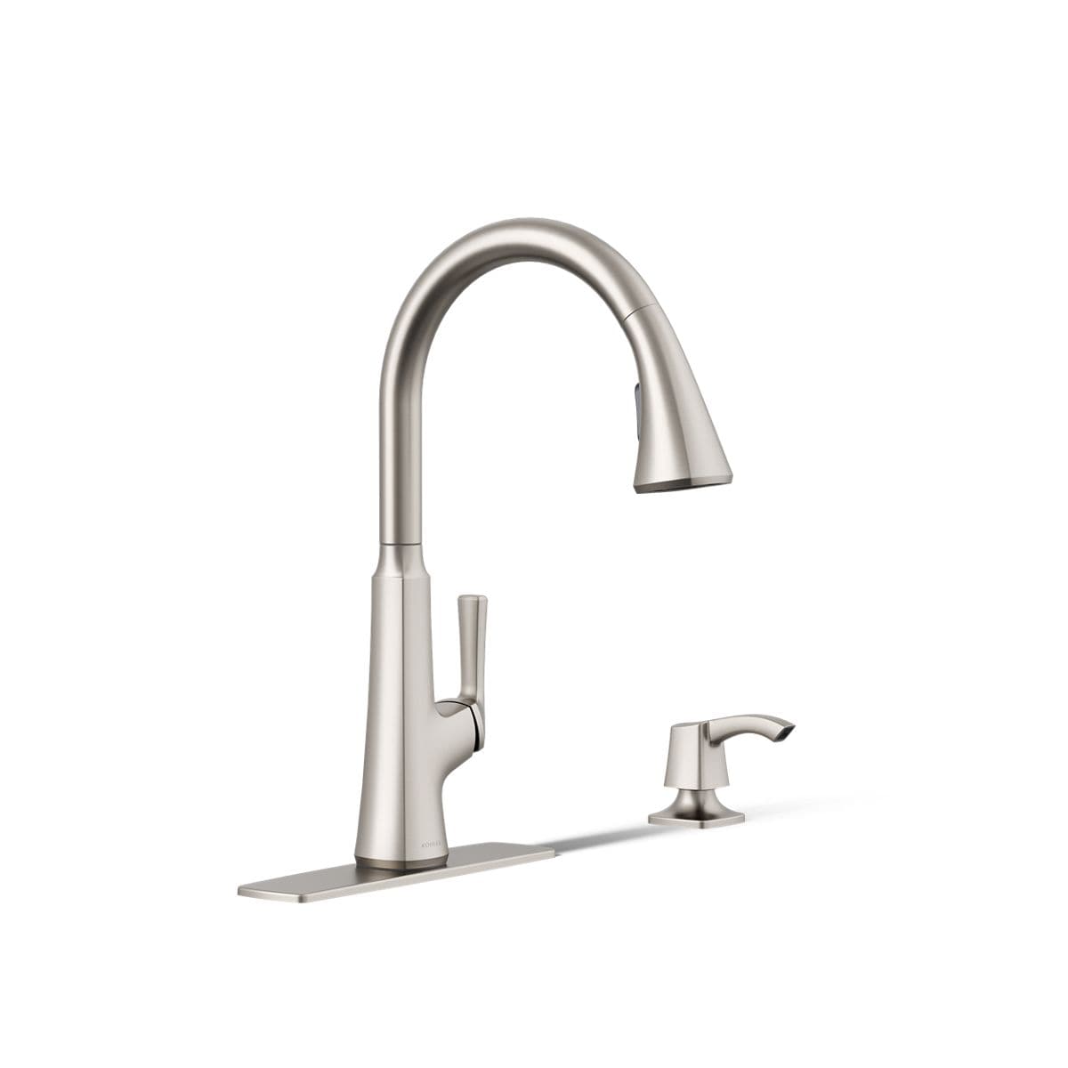 KOHLER R26756-SD-VS Farland Vibrant Stainless Single Handle Deck-mount Pull-down Kitchen Faucet with Sprayer ( Deck Plate Included ) (Soap Dispenser Included)