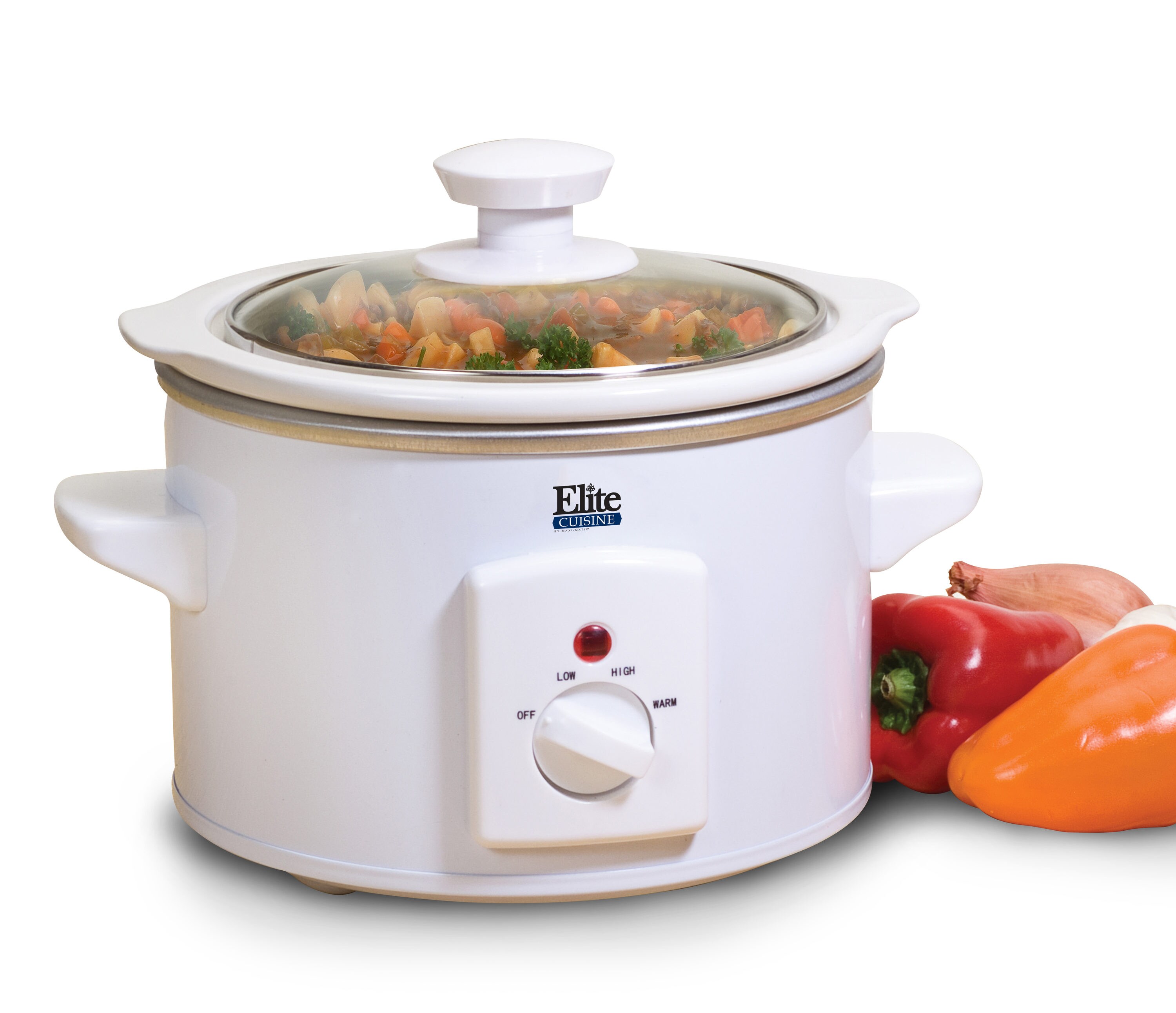 Courant Mini Slow Cooker Crock, with Easy Options 1.6 Quart Dishwasher Safe  Pot, Red