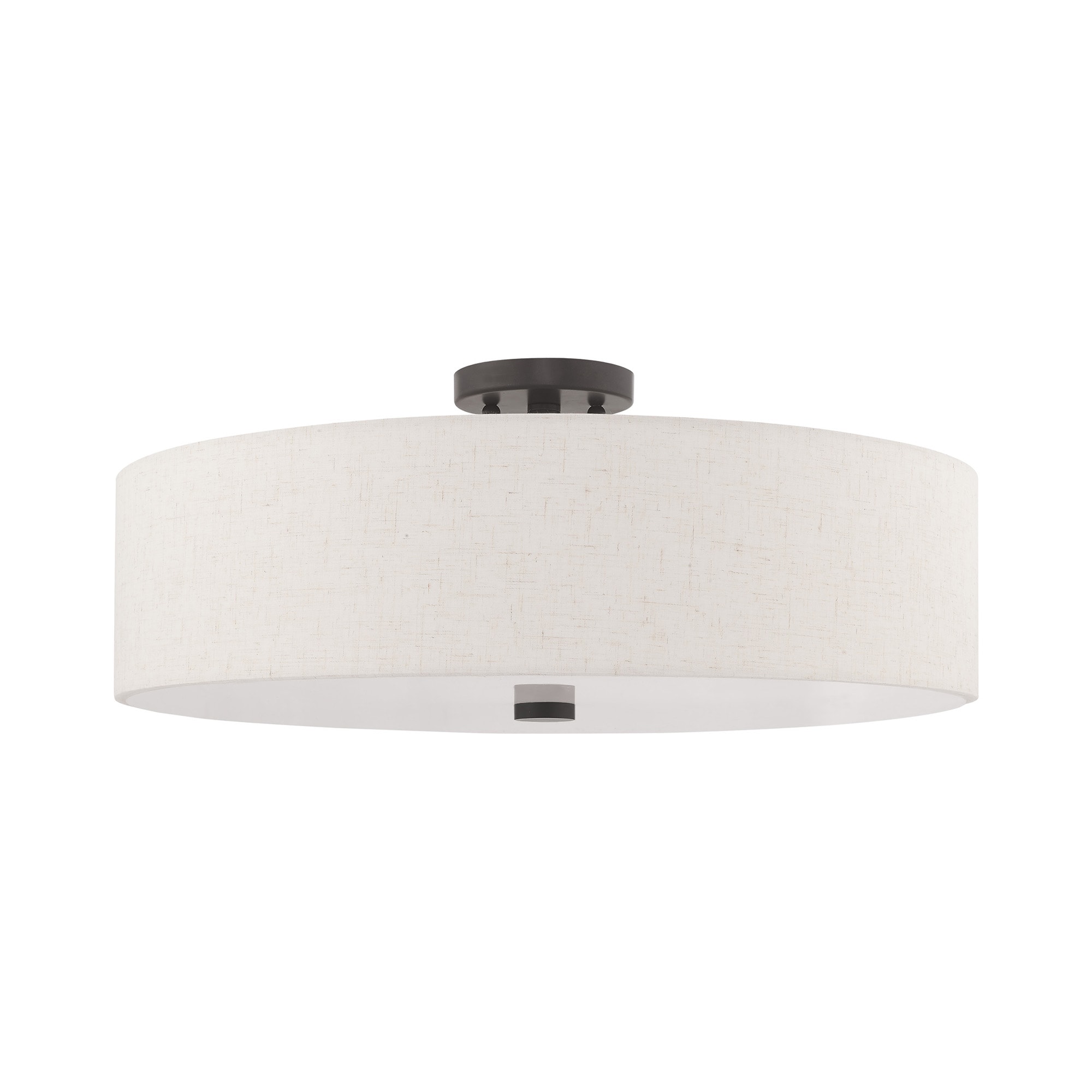 English Bronze 5-Light Semi-Flush Mount with Fabric Drum Shade