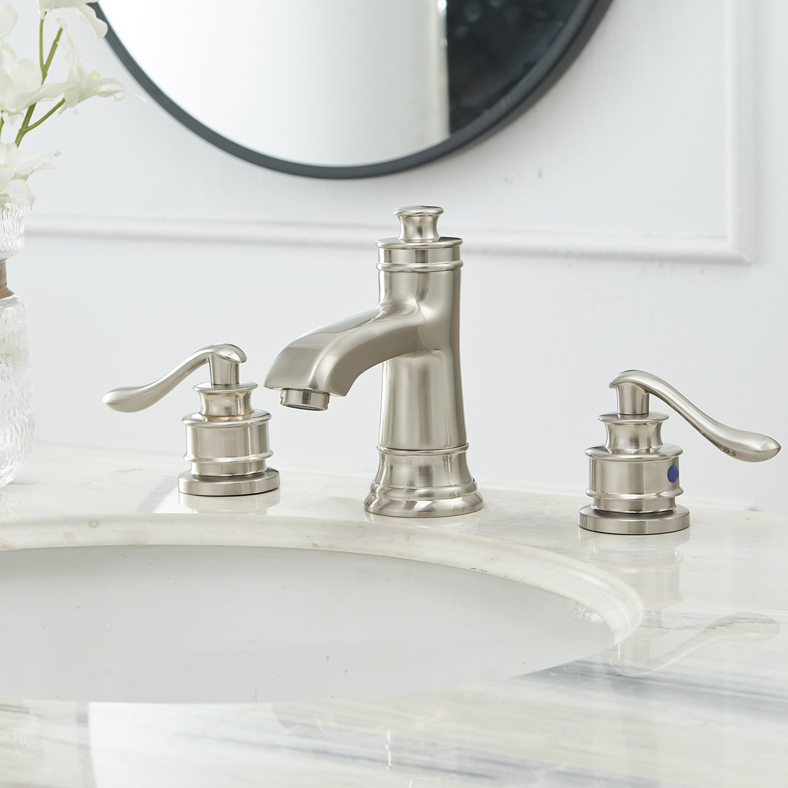 BWE Brushed Nickel Widespread 2-Handle WaterSense Bathroom Sink Faucet ...