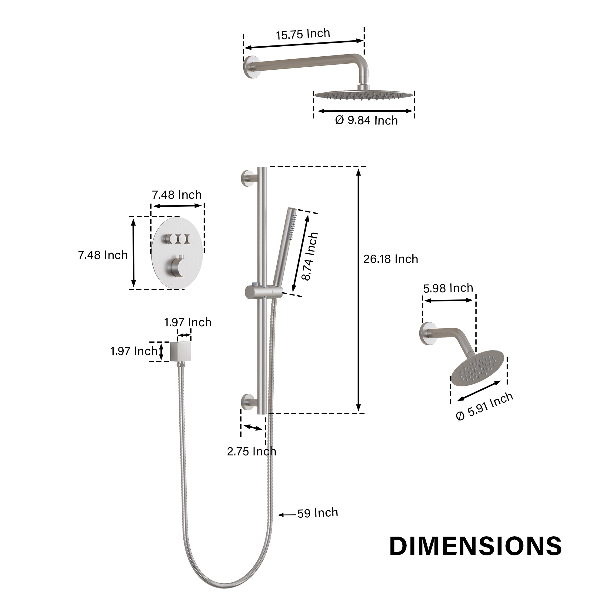 WELLFOR CR-P-10-3W02CP Showerhead-Bar-Panels - View #11