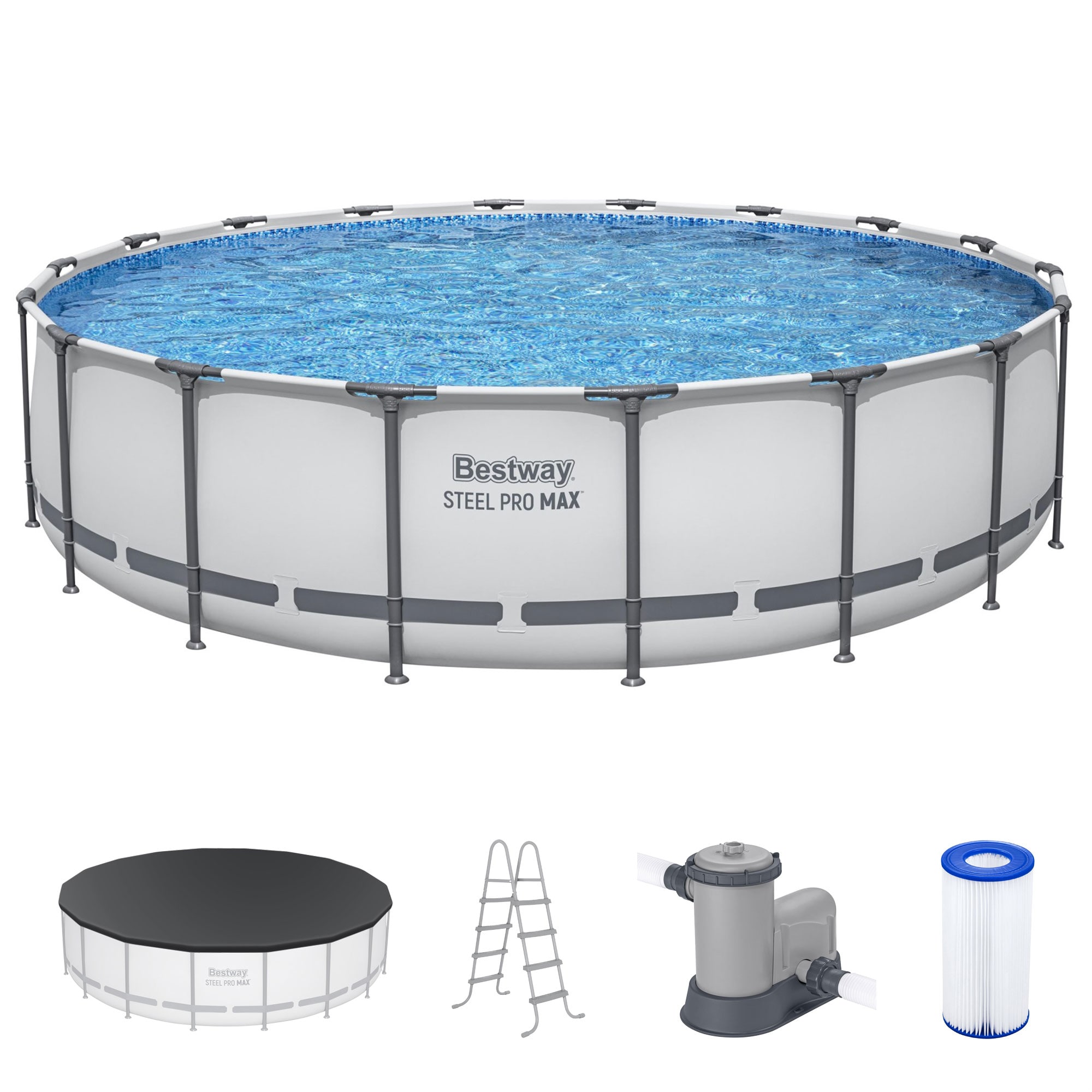 Bestway 74870 18-ft x 18-ft x 48-in Metal frame Round Above-Ground Pool with Filter Pump with Ground Cloth with Pool Cover with Ladder