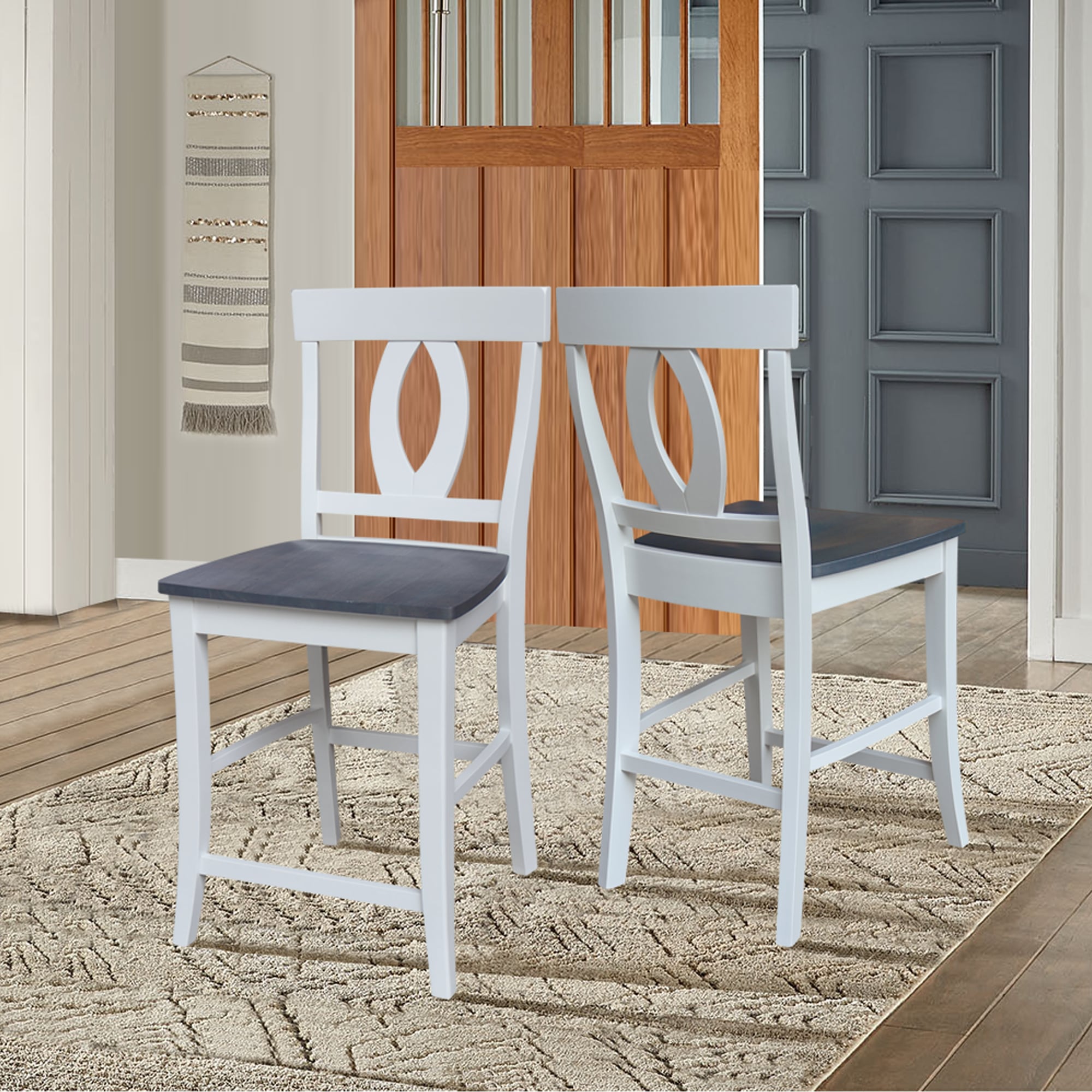 White and Heather Gray Wood Counter Height Stool with Splat Back