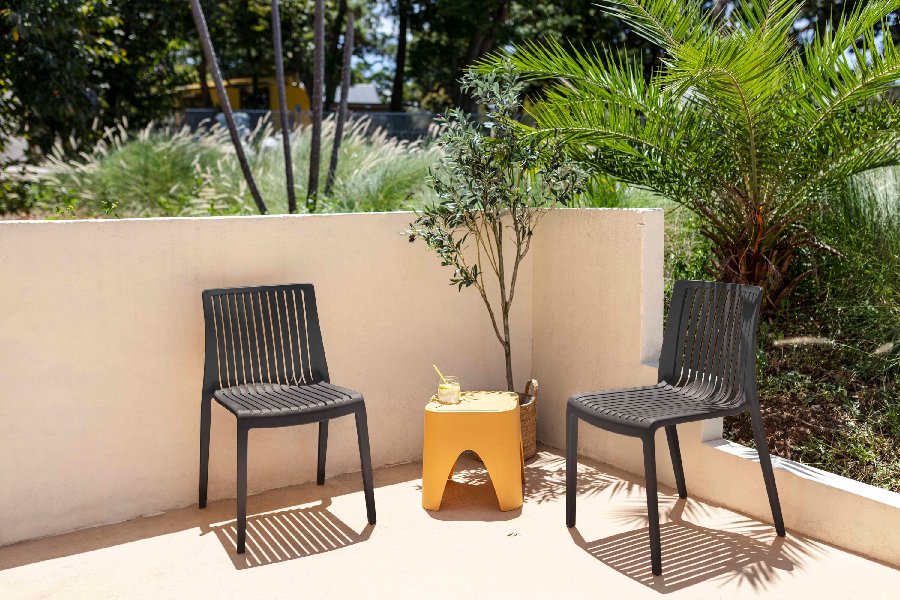 Lagoon 7203K3-BSLGS Milos Set of 2 Stackable Black Resin Frame Stationary Dining Chair with Solid Seat
