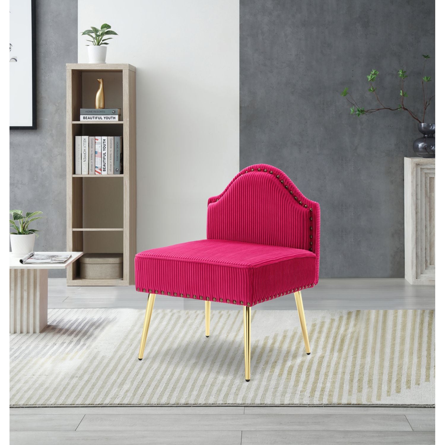 JASMODER W111760108 Modern Fuchsia Linen Accent Chair
